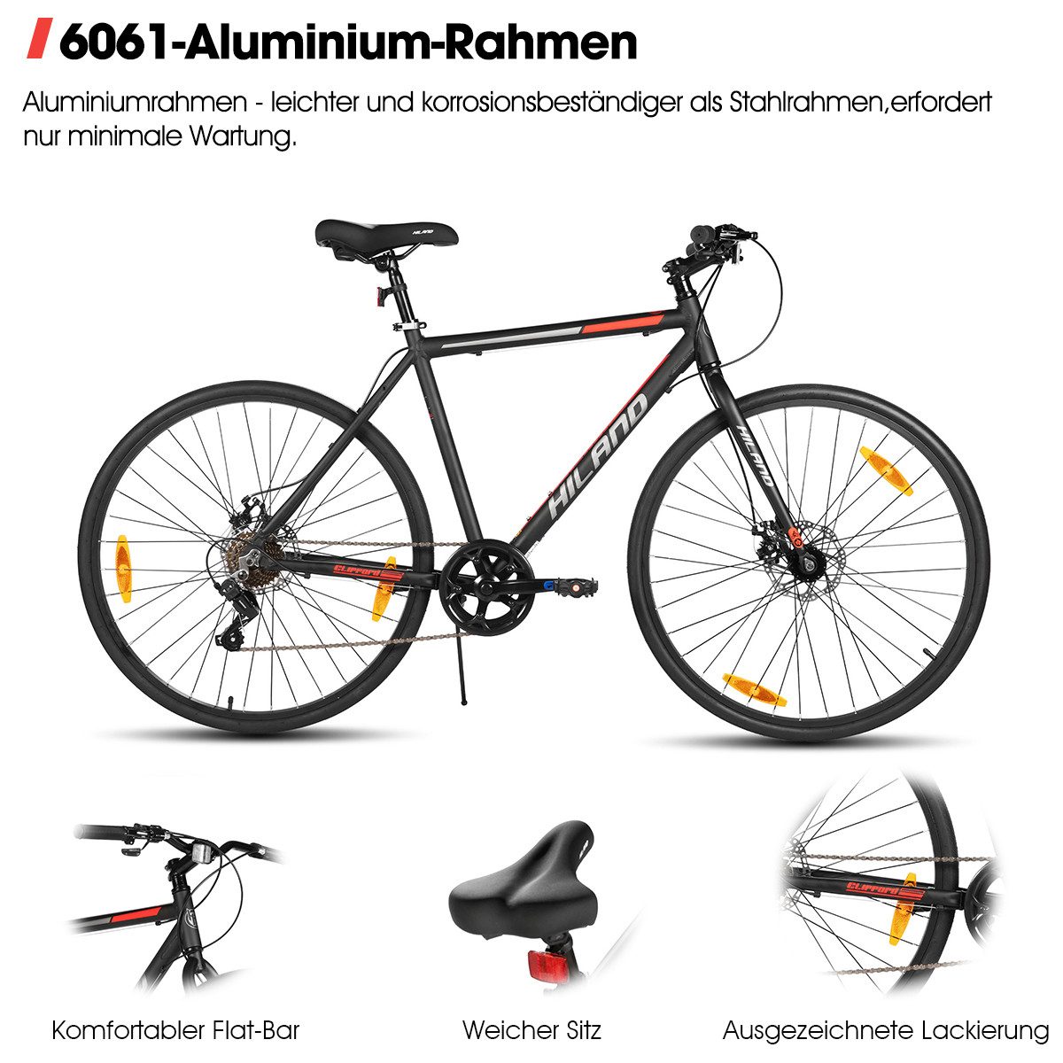 HILAND Rennrad 700C Herren- und Damen-Rennrad, 28-Zoll-Leichtbau-Pendlerrad, Rahmen aus Aluminiumlegierung, 7-Gang-Doppelscheibenbremsen