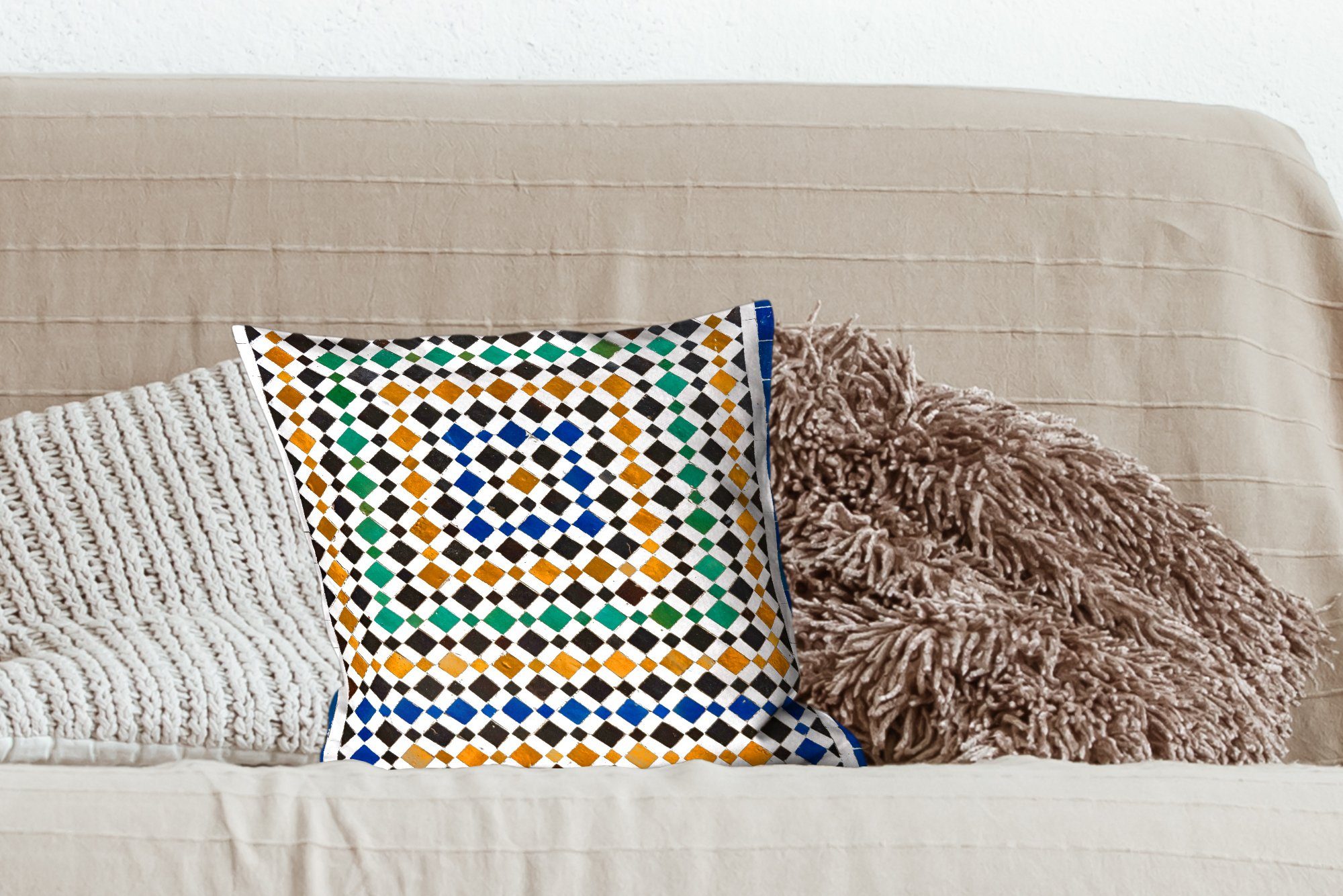MuchoWow Dekokissen Ein wie marokkanisches aussieht, Wohzimmer, das Art Mosaik, für Schlafzimmer, Sofakissen Deko, Füllung Labyrinth mit eine Zierkissen