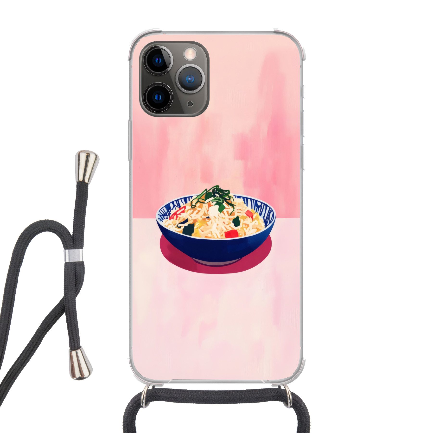 MuchoWow Handyhülle für Apple iPhone 13 Pro Max Reis - Illustration - Schüssel - Gemüse, Tragbare Handyhüllen mit Kette zum umhängen, Handykette Handyband