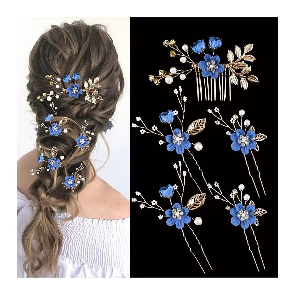 Bomiclss Haarspange 5 Stück Braut Haarnadeln Hochzeit mit Kristall & Perlen, Hochzeit Haarnadeln, Blumen Perlen Braut Haarschmuck