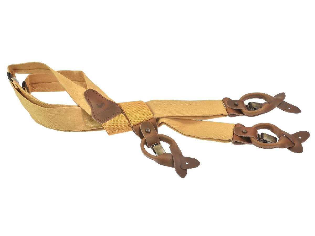 Sir Redman Hosenträger Herren 35mm breit zum Knöpfen mit Lederschlaufen oder zum Clippen Holländer Y-Form Leder, 35mm Trägerbreite, 130cm lang, Herren