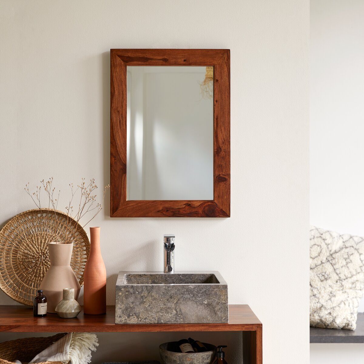 Tikamoon Spiegel Spiegel aus massivem Palisanderholz 70x50 cm