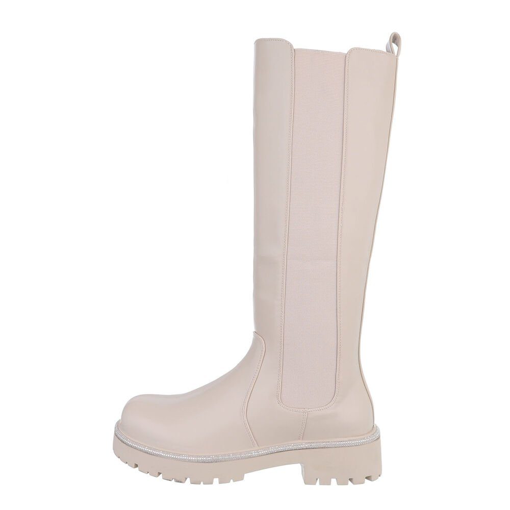 Blockabsatz Plateaustiefel Freizeit Ital-Design Beige Damen Plateaustiefel in