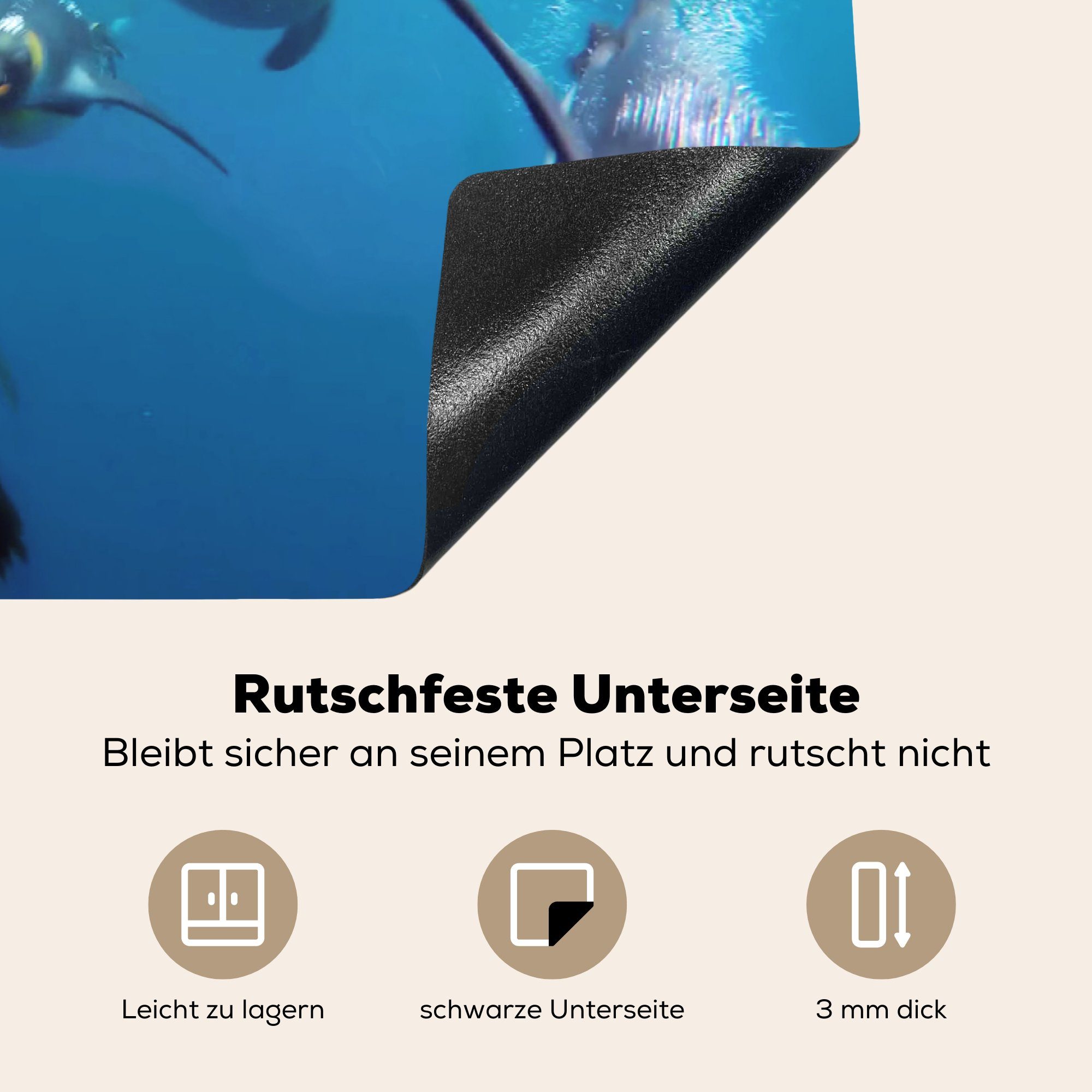 MuchoWow Herdblende-/Abdeckplatte Pinguine unter Arbeitsplatte Vinyl, Ceranfeldabdeckung, Wasser, (1 tlg), für küche cm, 83x51