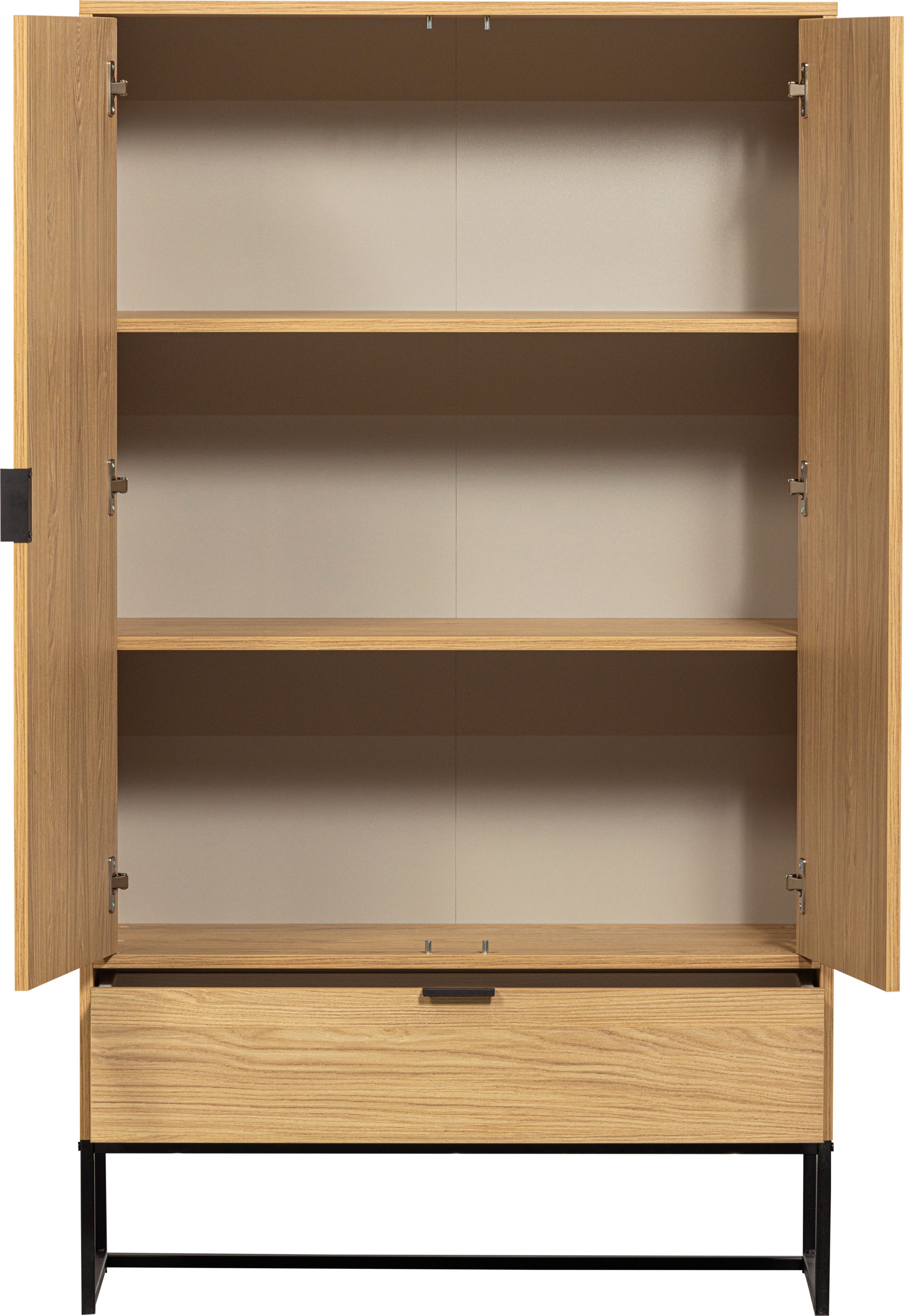 WOOOD Hochkommode Silas FSC® holz gebürstet mit Metallgestell H149 cm x B 85 cm x T36 cm (2 St), Eichen-Melamin, sichtbare Maserung, Tragkraft Boden 15 kg