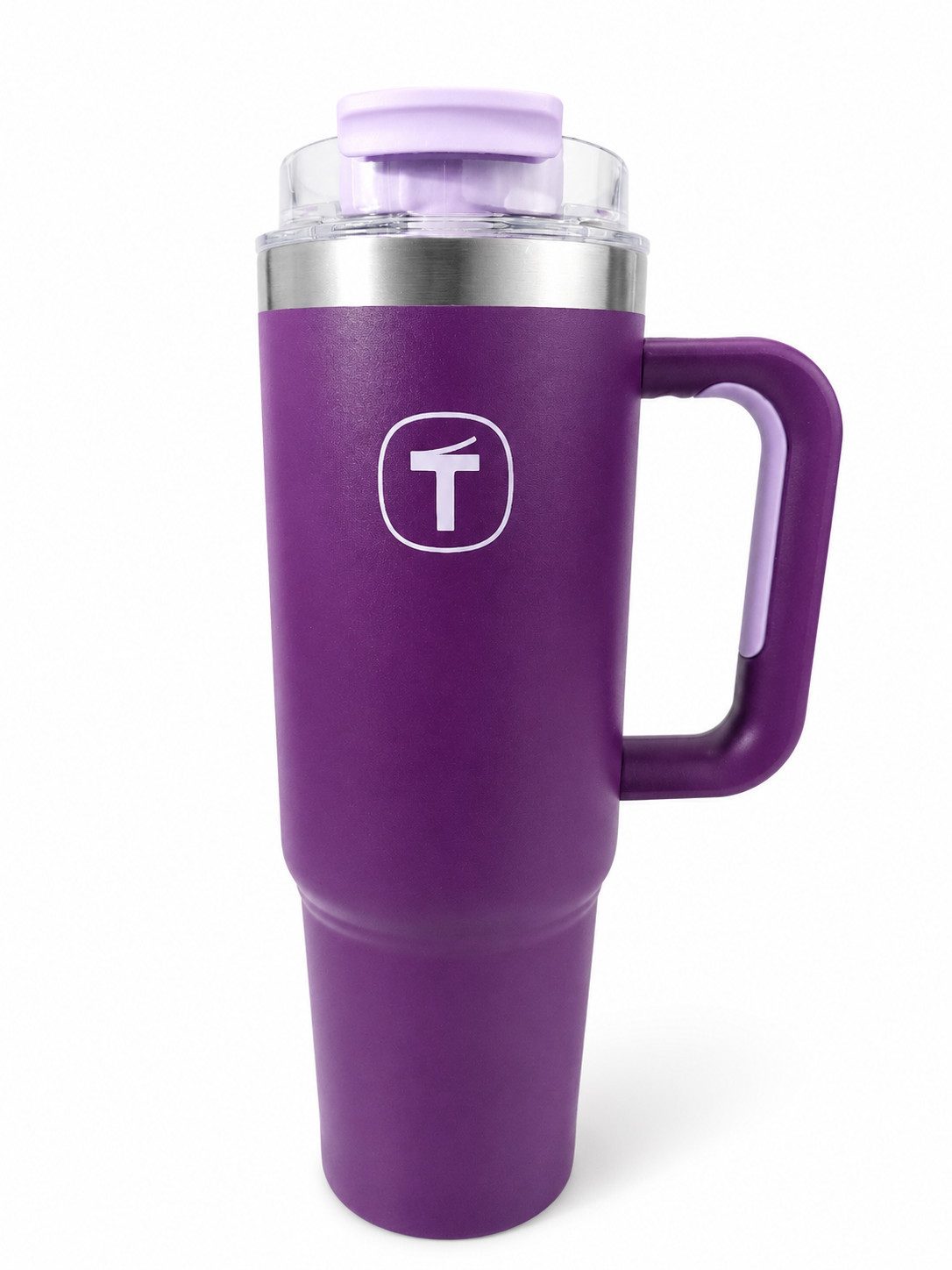 TUPPERWARE Trinkflasche TUPPERWARE Tumbler 1,1 L pflaume mit Strohhalm und Henkel
