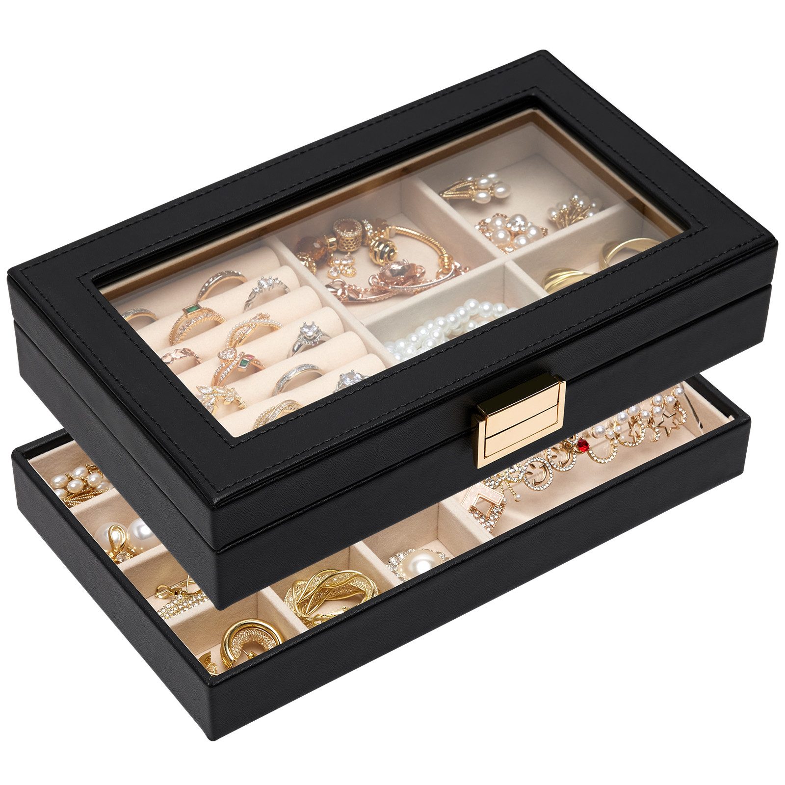 Yorbay Schmuckkasten Stapelbares Schmucktablett, mit Glasdeckel, günstig online kaufen