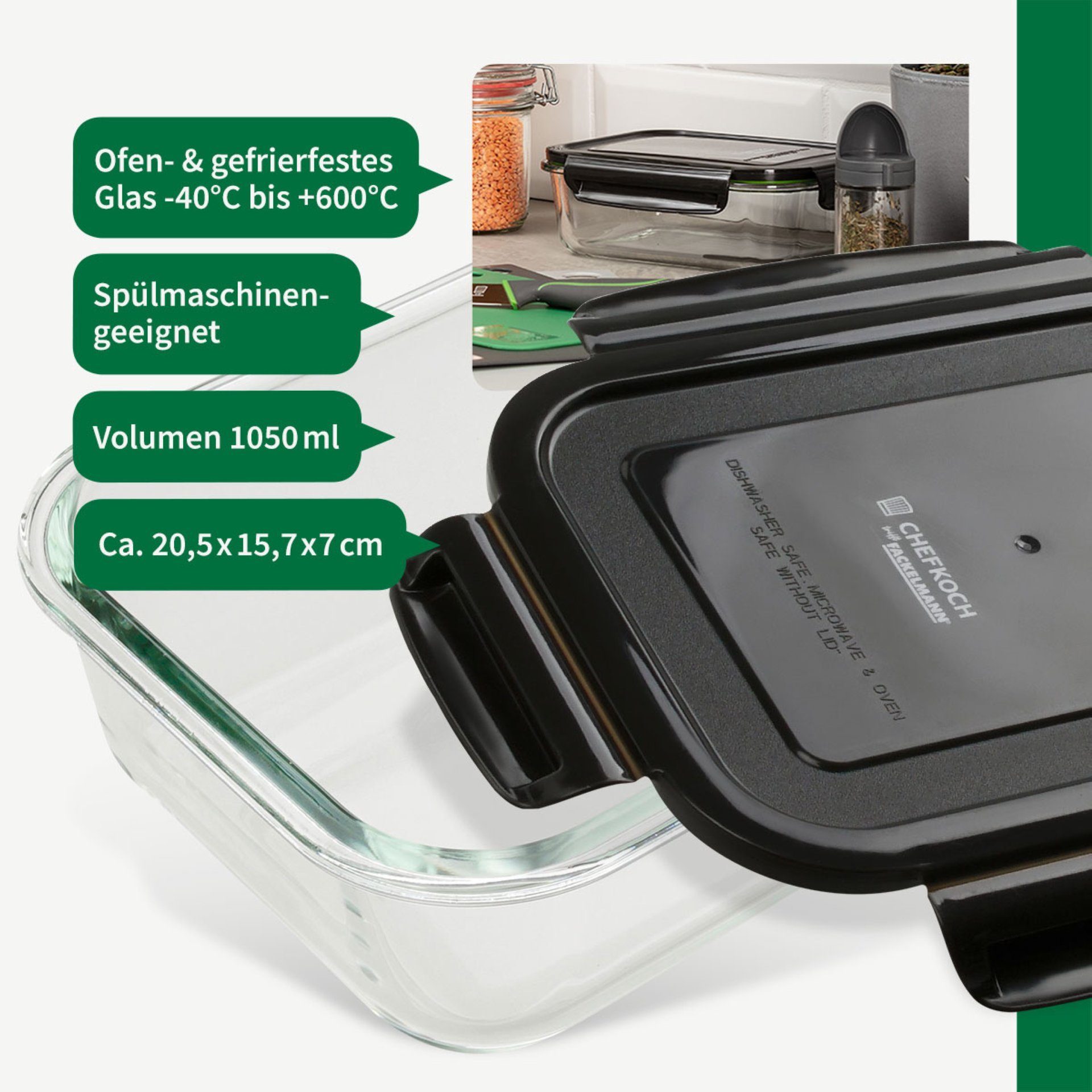 Chefkoch trifft Fackelmann Vorratsdose Aufbewahrungsglas, Frischhaltedose, Küchenorganizer