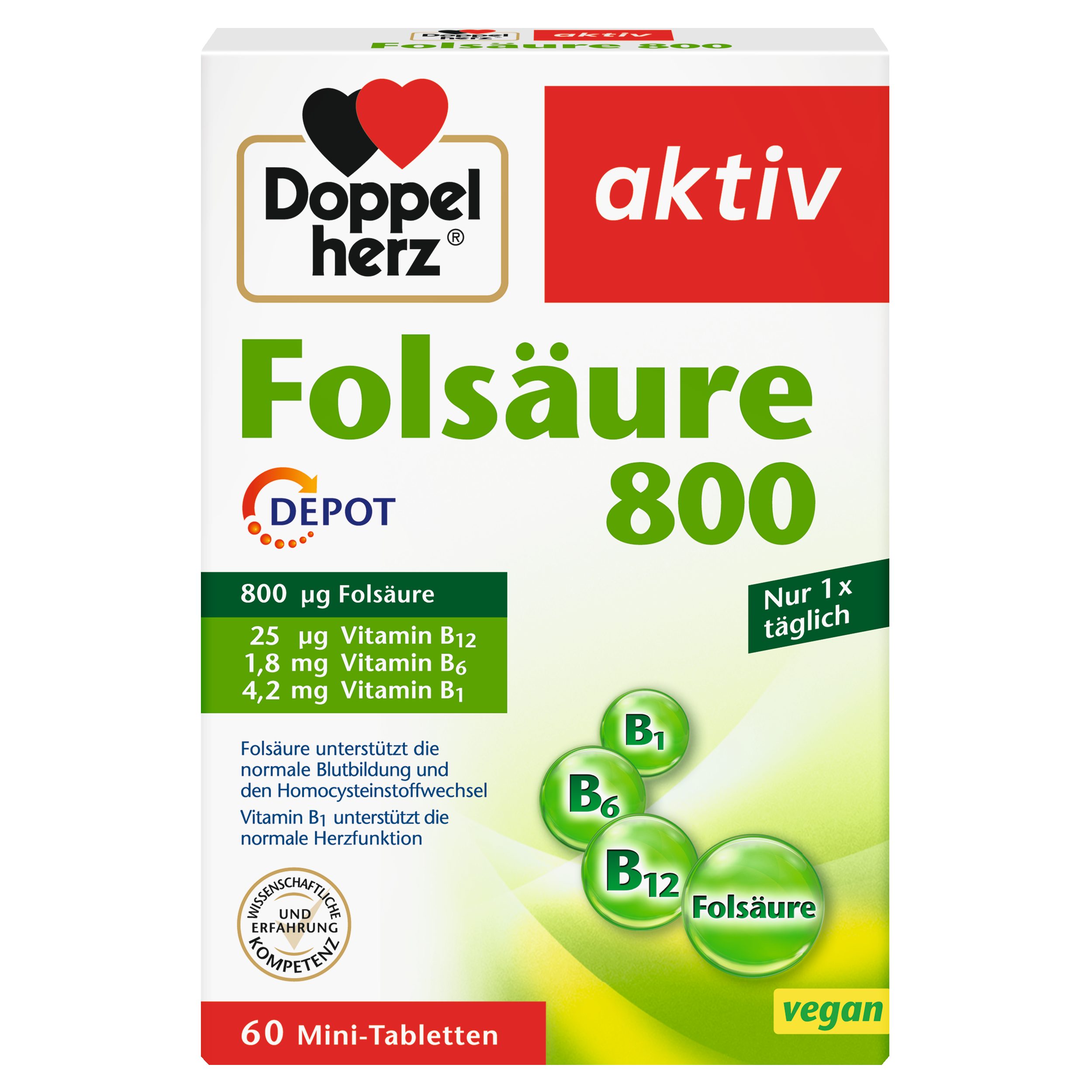 Doppelherz Doppelherz aktiv Folsäure 800 Depot, 60 Mini-Tabletten MHD 01/2026 Kapseln, 1 er 22.8 g