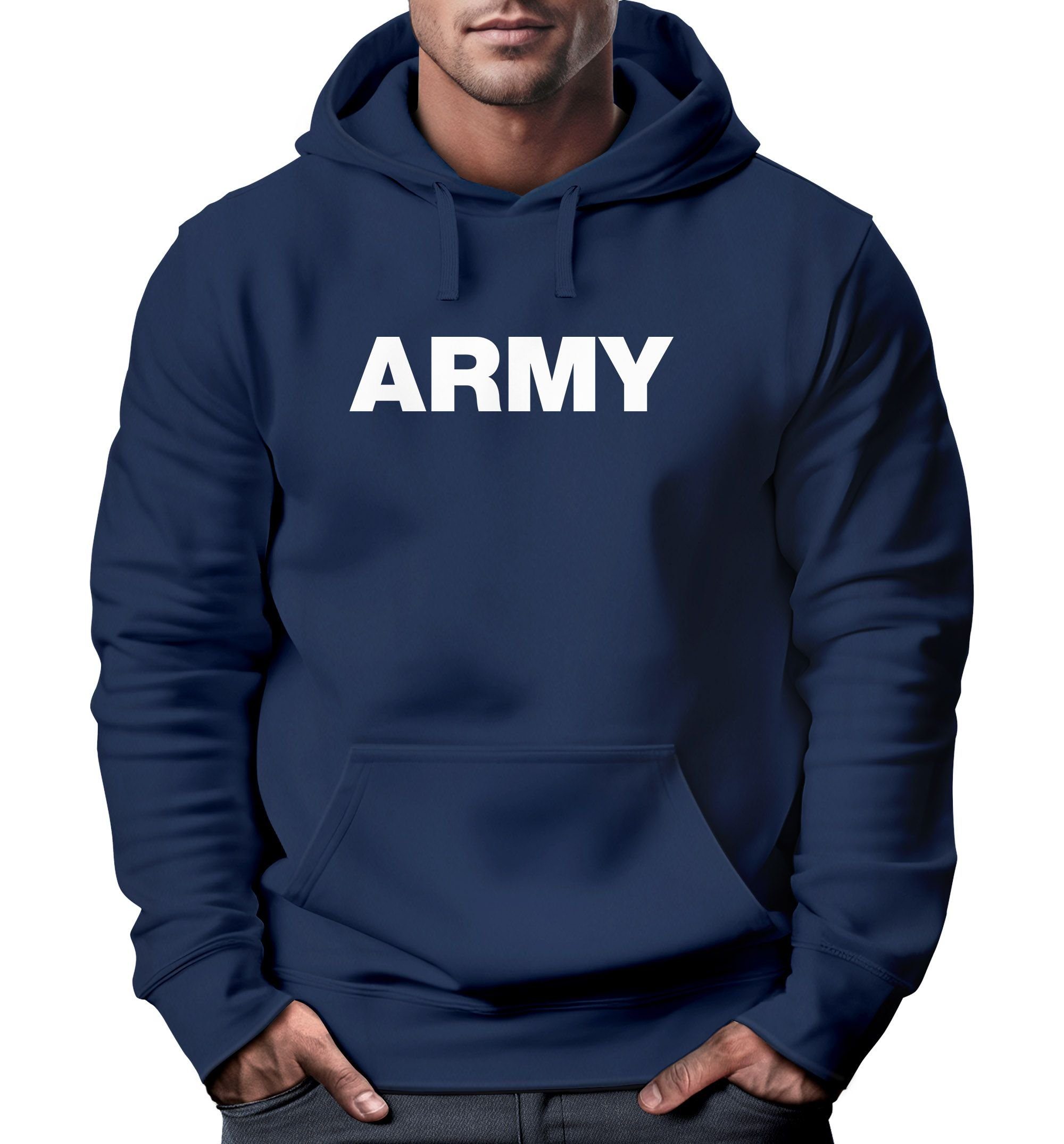 Neverless Hoodie Hoodie Herren Army Aufdruck Print Kapuzen-Pullover Männer Neverless® navy
