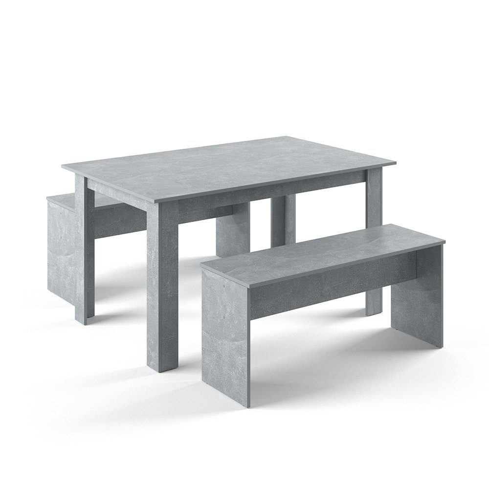 Vicco Sitzgruppe Sentio, Beton, 90 x 140 cm mit 2 Bänken, (Set, 3-tlg., 3-er Set), platzsparend