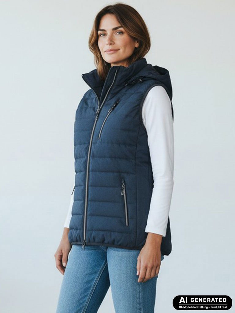Blue Wave Steppweste Damen Weste Nathalie gesteppt Kapuze - Damenweste Outdoor-Weste leicht Abnehmbare & verstellbare Kapuze, 2-Wege-Reißverschluss, Taschen