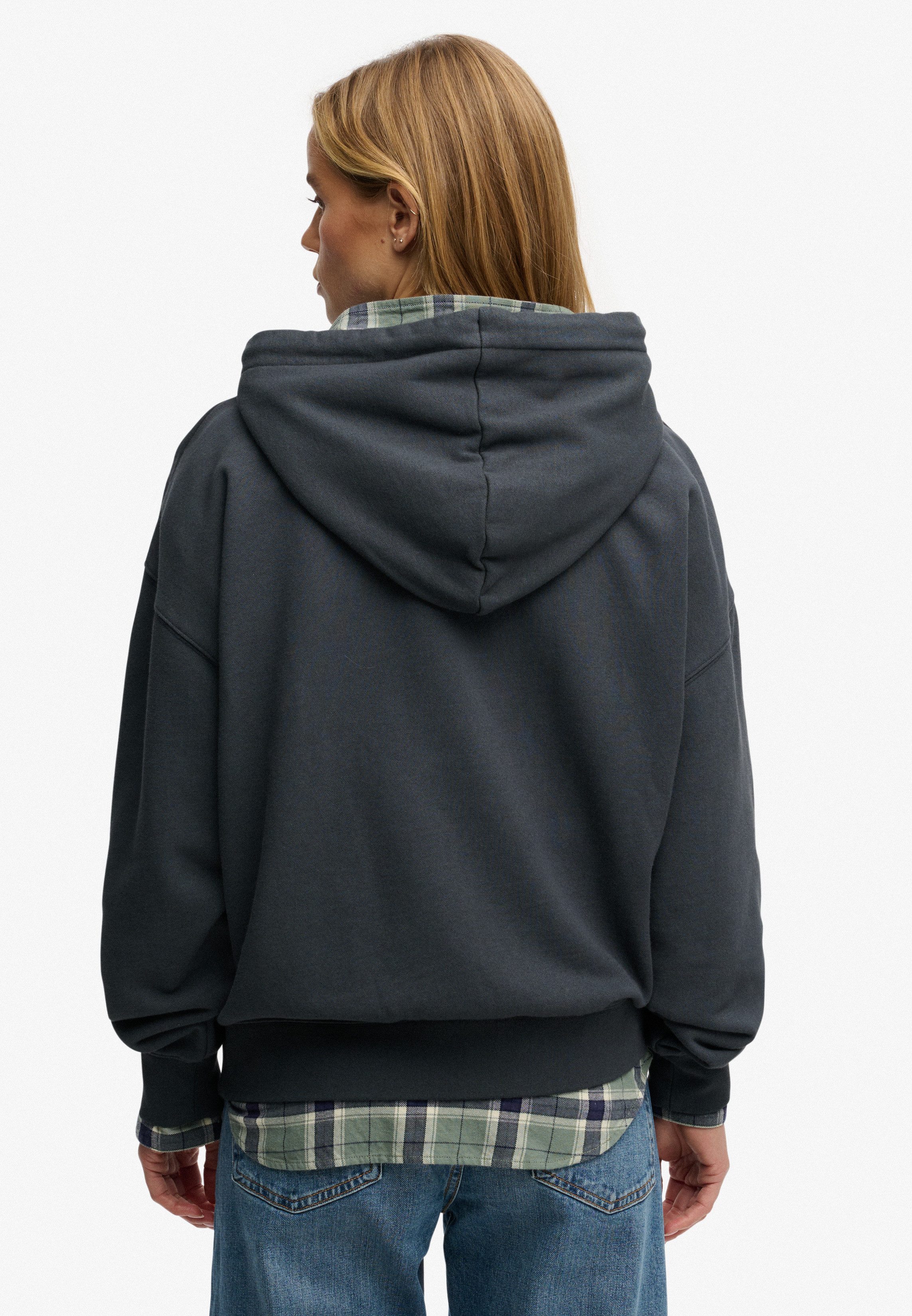 Superdry Kapuzensweatshirt Luxe Casual Emb Relaxed Hood Baumwolle, oversize