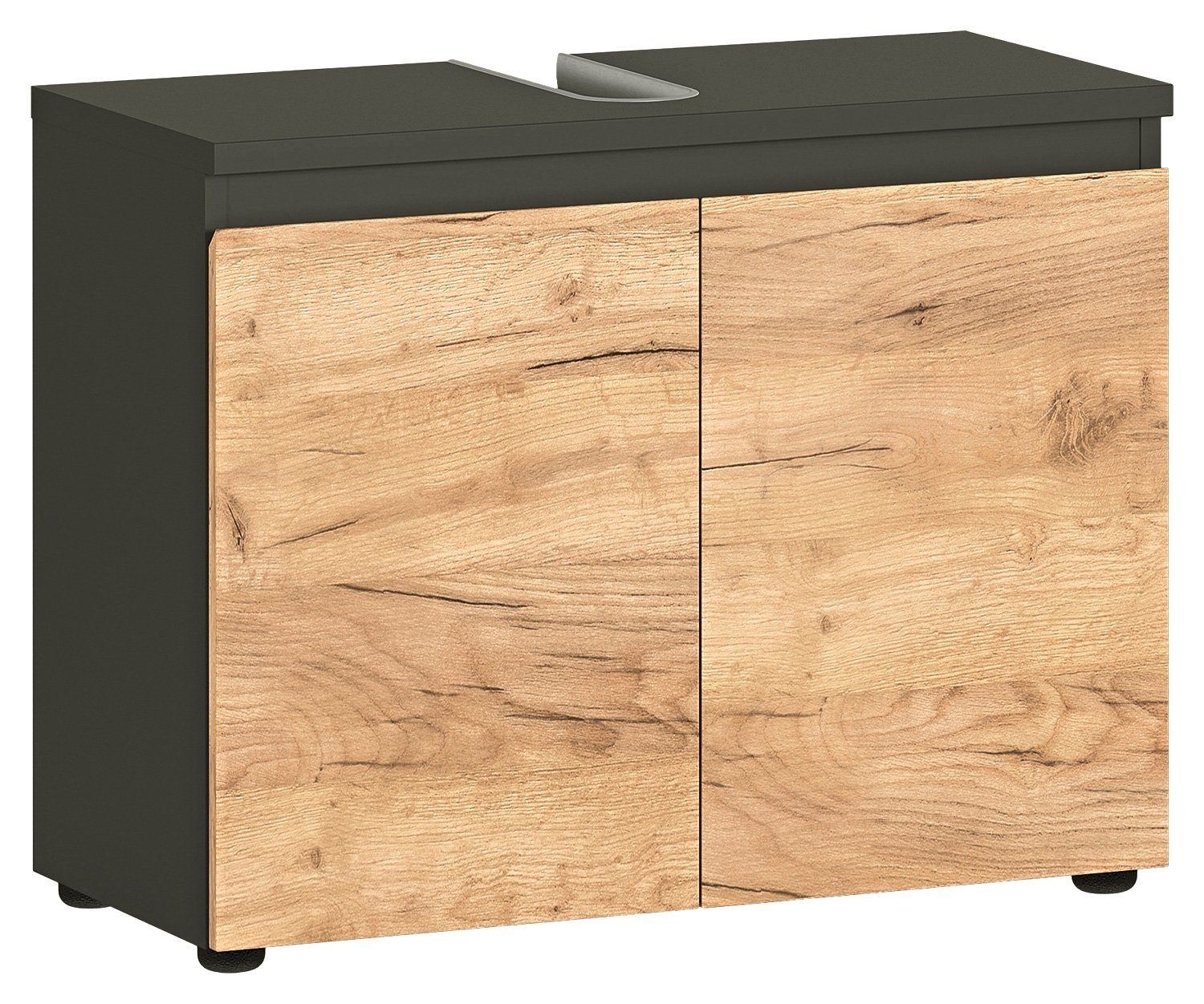 Vito Waschbeckenunterschrank MAYOR, Graphit Dekor, Navarra Eiche Dekor, 70 x 56 x 34 cm