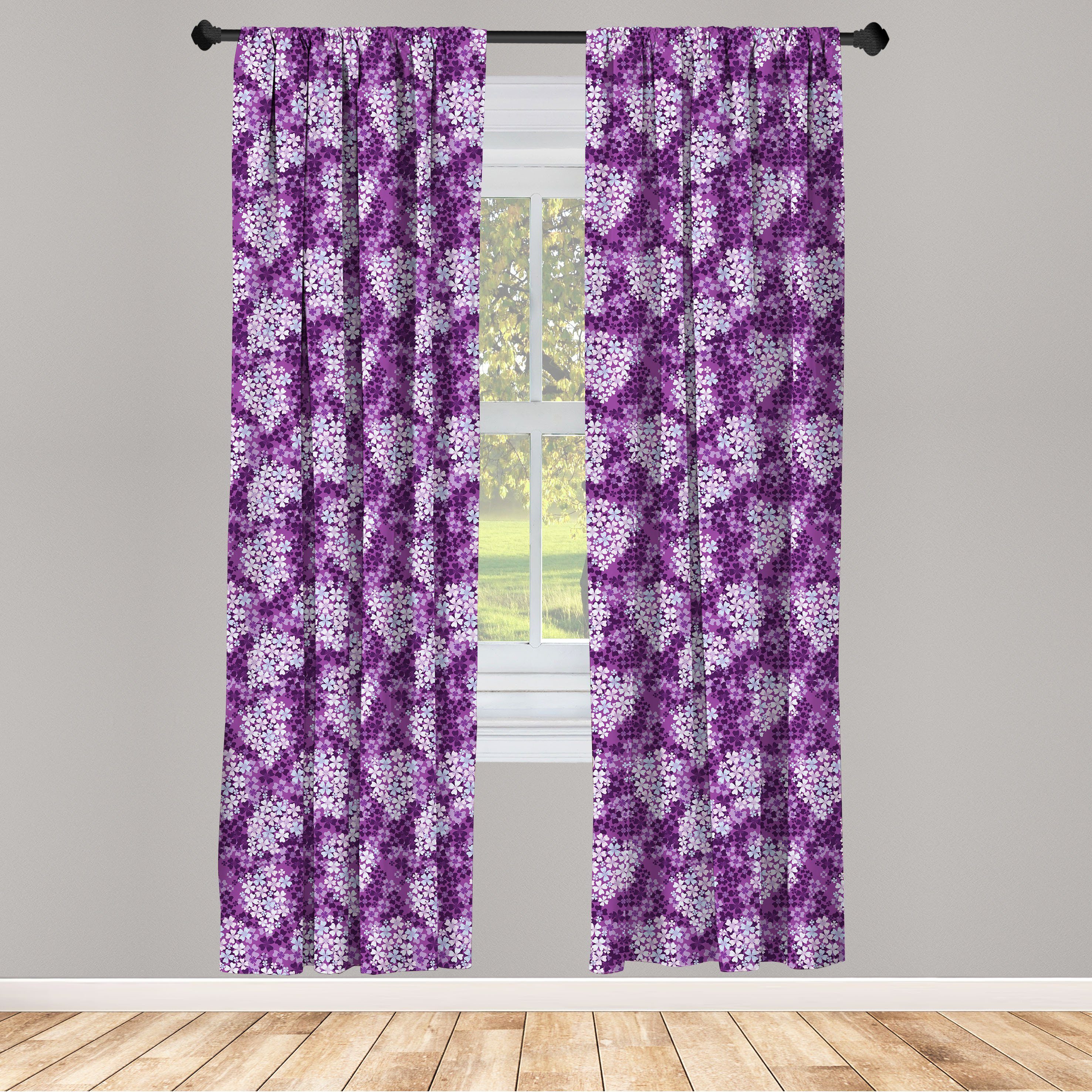 Gardine Vorhang für Wohnzimmer Schlafzimmer Dekor, Abakuhaus, Microfaser, Blumen Hydrangea Lilacs Feld