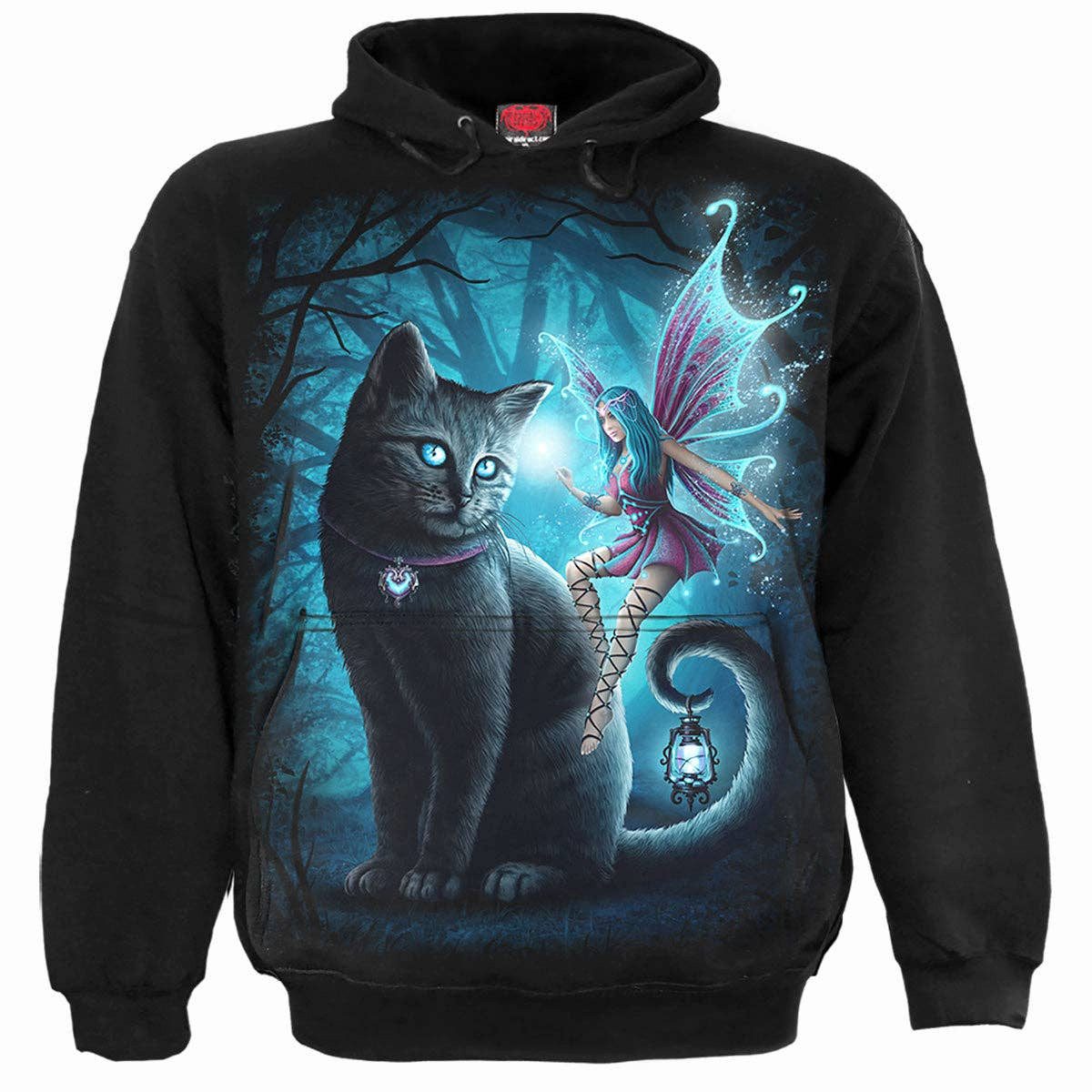 Spiral Kapuzenpullover Fantasy Hoodie für Kinder "Cat and Fairy" schwarz-türkis