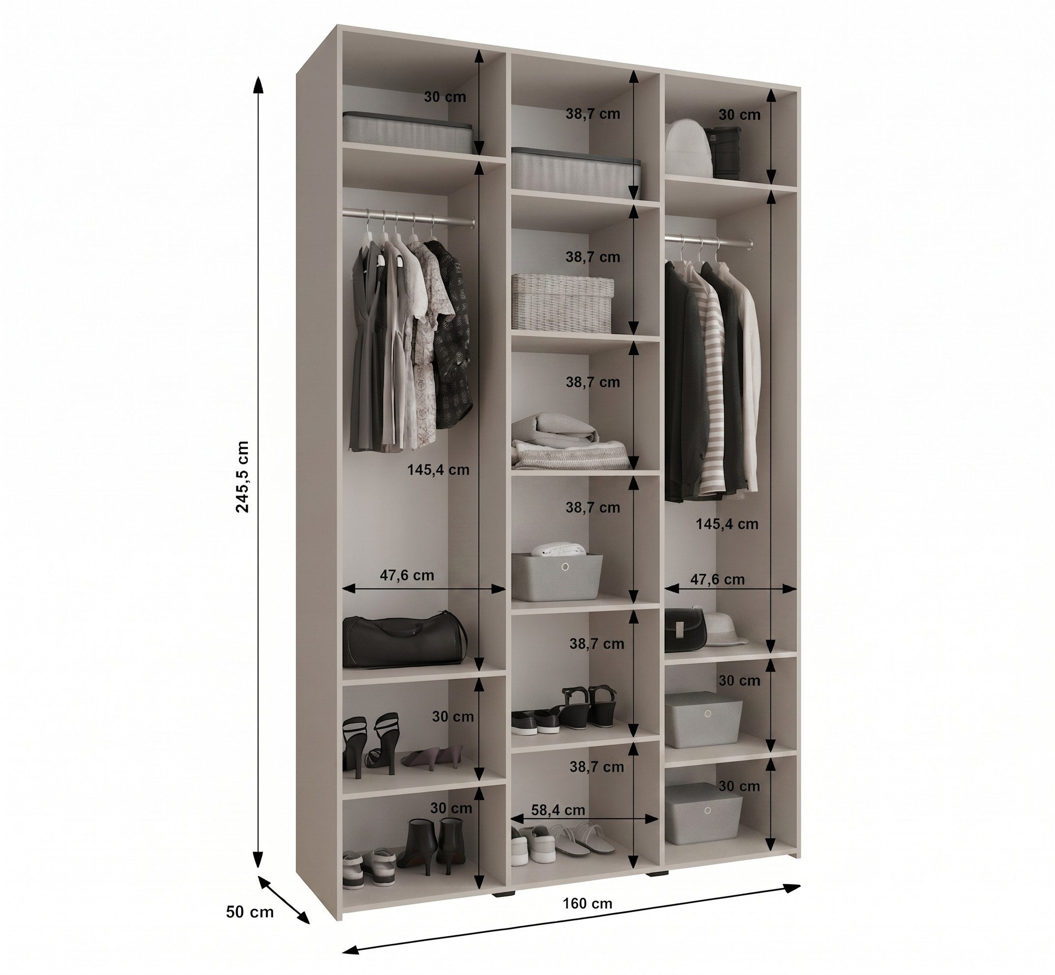 ABIKS MÖBEL Drehtürenschrank COMO 3 Schlafzimmerschrank mit Kleiderstange und Regalen