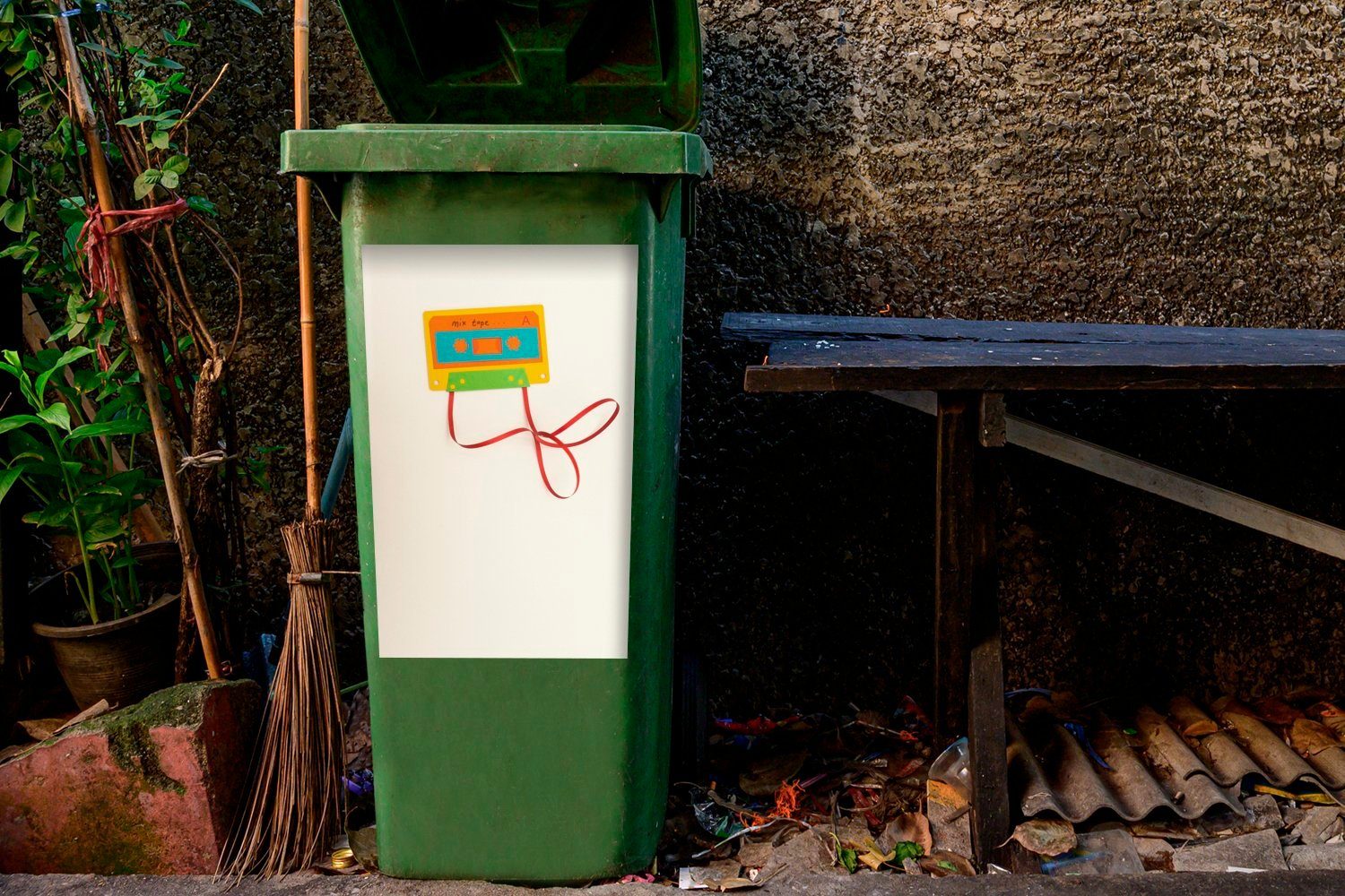 Wandsticker St), Mülleimer-aufkleber, MuchoWow (1 Abfalbehälter Kassettenband Papier aus Sticker, Mülltonne, Container,