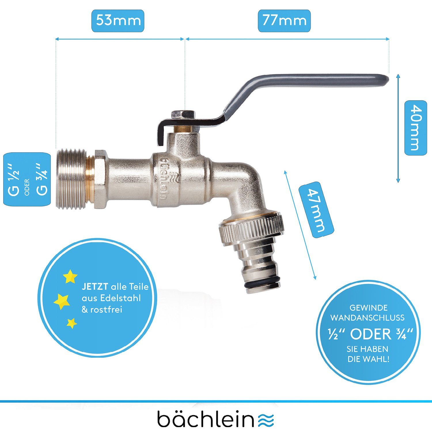 Bächlein Absperrventil Wasserhahn für den Garten - inkl. Adapter und PTFE-Tape – Bild 4 von 5