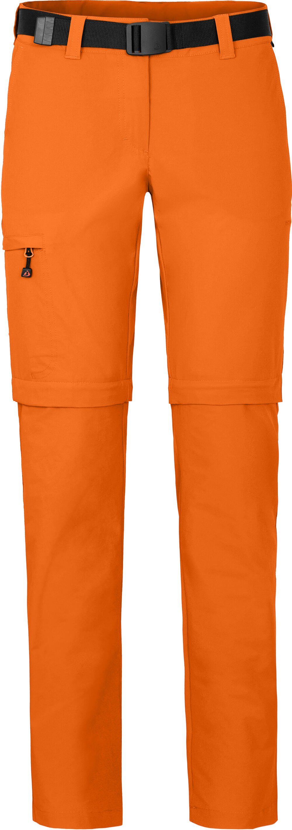 Bergson Zip-off-Hose BENNETT Zipp-Off (slim) Damen Wanderhose, vielseitig, pflegeleicht, Kurzgrößen, orange