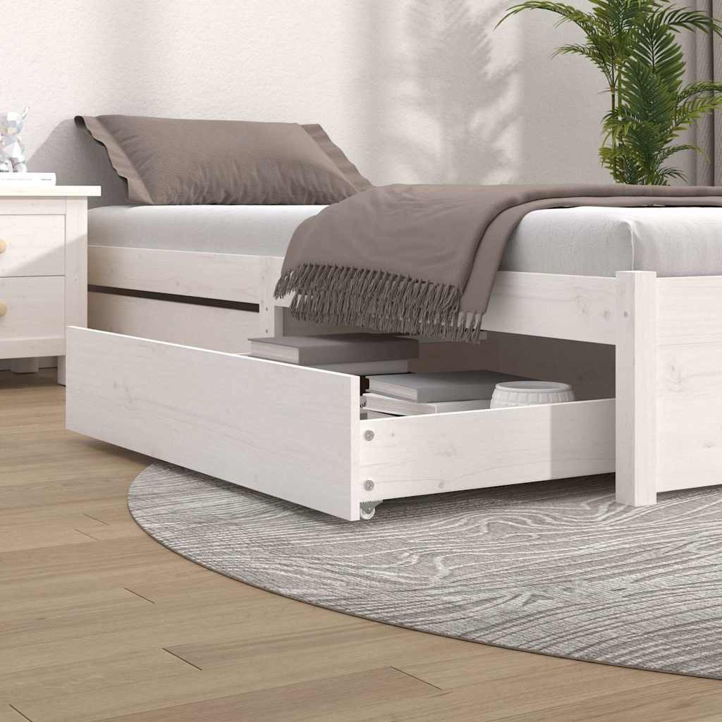 vidaXL Bettschubkasten Bettschubladen 2 Stk. Weiß Massivholz Kiefer