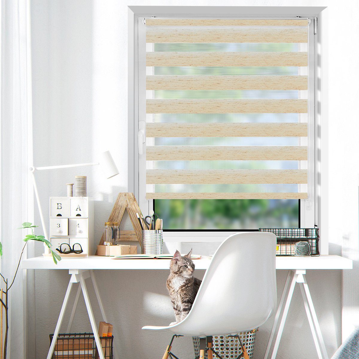 Doppelrollo rollos für Fenster ohne Bohren 130cm, OUBO, Lichtschutz, freihä günstig online kaufen