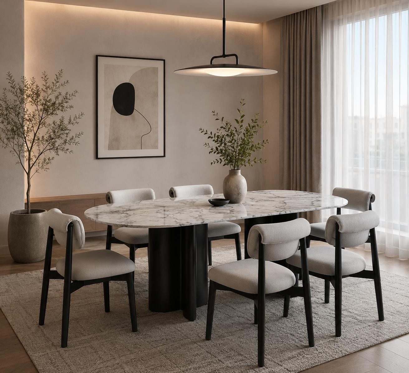 Xlmoebel Esszimmer-Set Elegantes Esszimmer-Set mit Esstisch und 6 stilvollen Stühlen, (7-St., 1x Tisch, 6x Stühle)