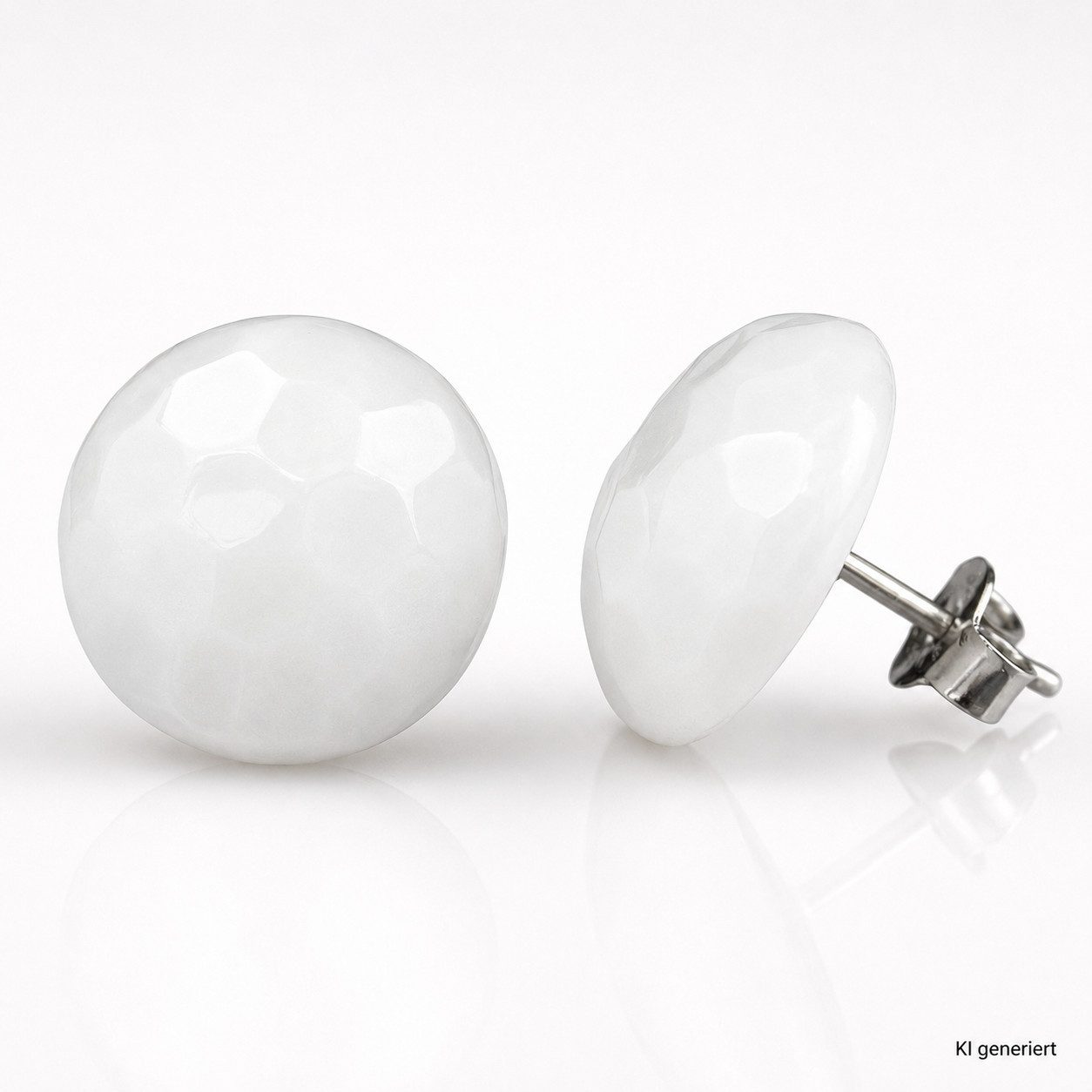 unbespielt Paar Ohrstecker Ohrringe creme-weiß 14 mm gehämmert Kunststoff Damen, Modeschmuck für Damen – Bild 2 von 3