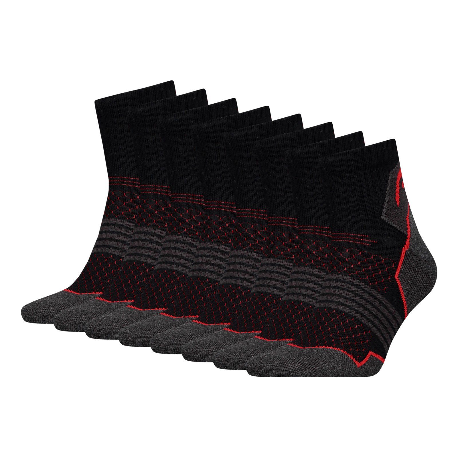 Head Wandersocken Hiking Quarter (4-Paar) mit gepolsterter Sohle 002 black / red