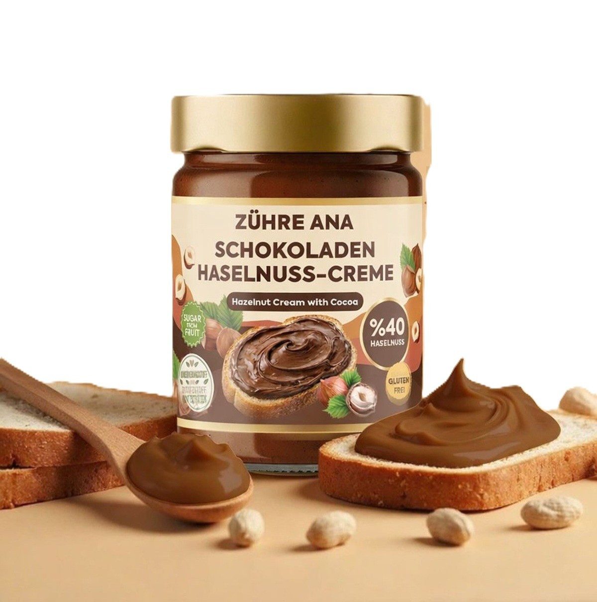 Zühre Ana® Nussaufstrich Schokoladen Haselnuss Creme 315g- %40 Haselnüsse, streichbar, aromatis, 315 g