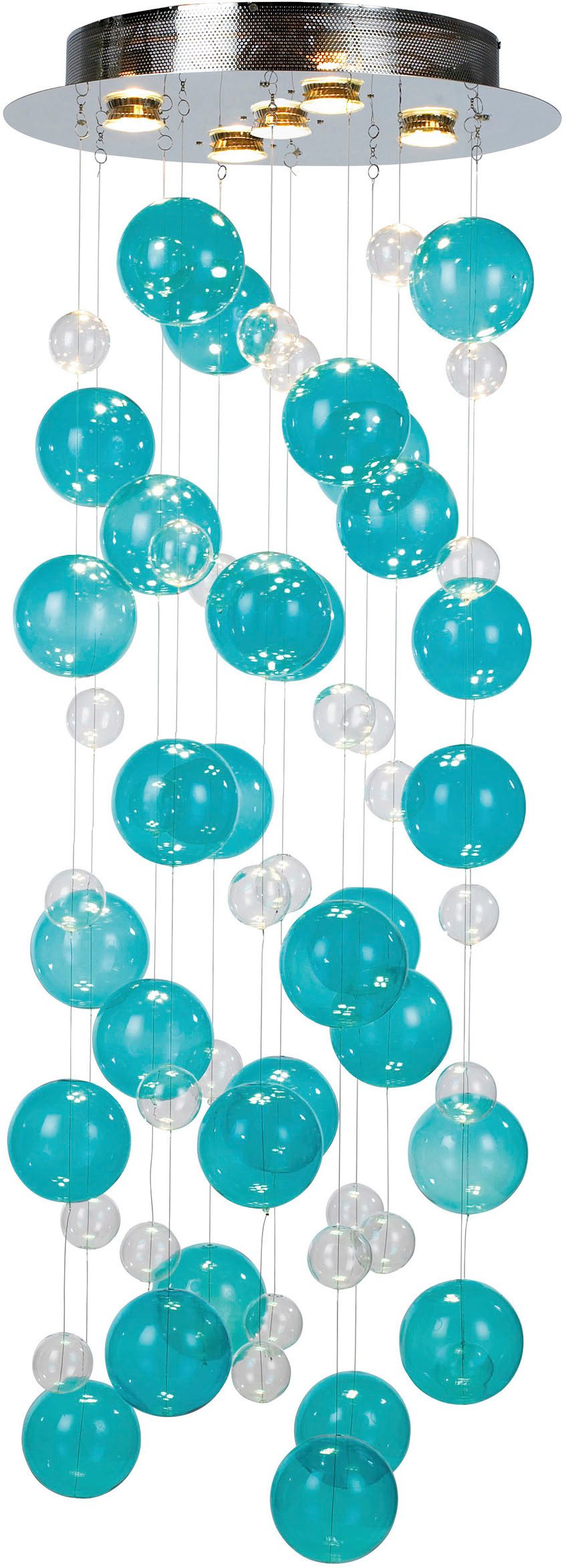 näve LED Pendelleuchte Explosion, LED wechselbar, Warmweiß, kleine klare und große türkise Glaskugeln, inkl. GU10 Leuchtmittel