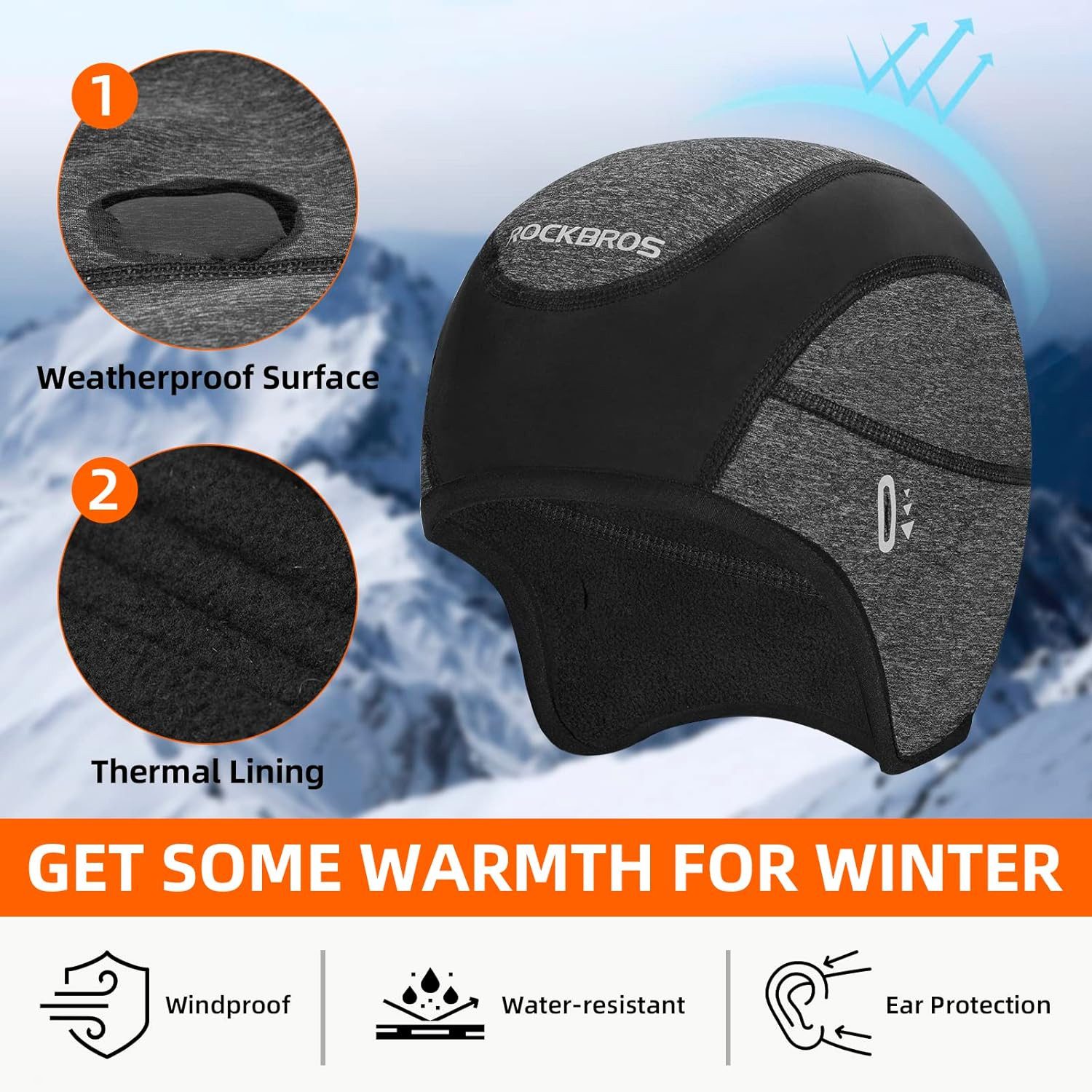 ROCKBROS Unterhelmmütze Fahrrad Mütze, Wintermütze mit Brille-Loch (Helm Unterziehmütze Winddicht für Radfahren, Skifahren, Laufen, Outdoor-Aktivitäten, für Damen und Herren, 1-St)