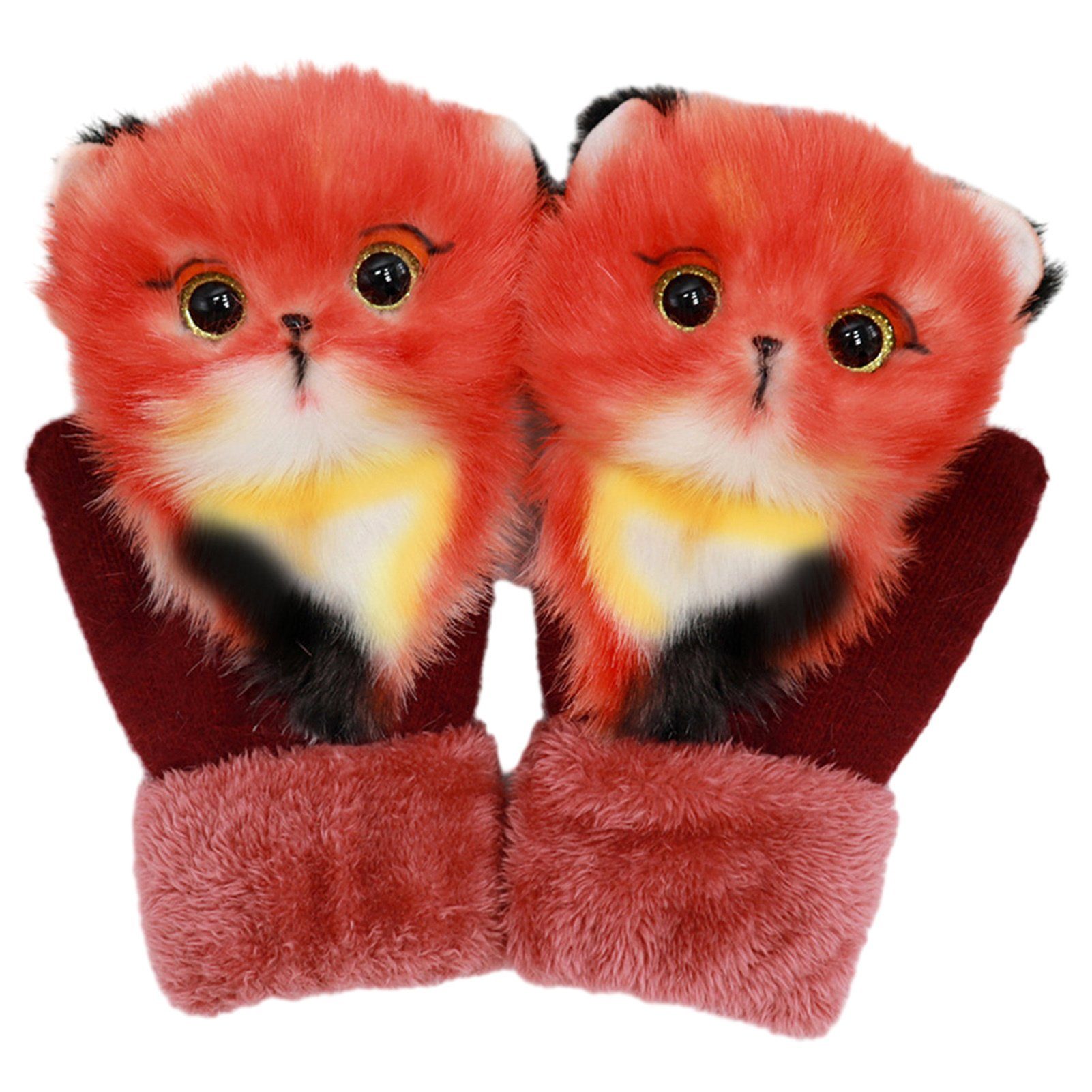 Niedliche Blusmart Halten Erwachsener Damen Für Atmungsaktive Warme, Trikot-Handschuhe D Winter-Tierhandschuhe