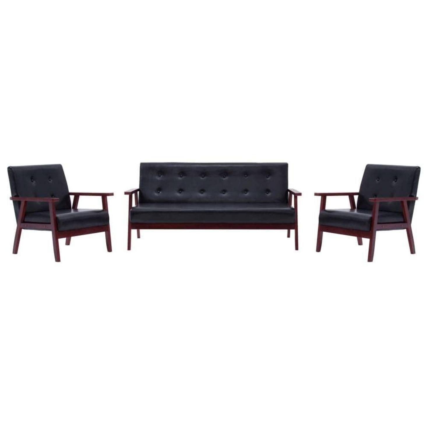LuxusKollektion Sofa Sofagarnitur 3 TLG Kunstleder Schwarz 2 x 1-Sitzer + 3-Sitzer Schwarz