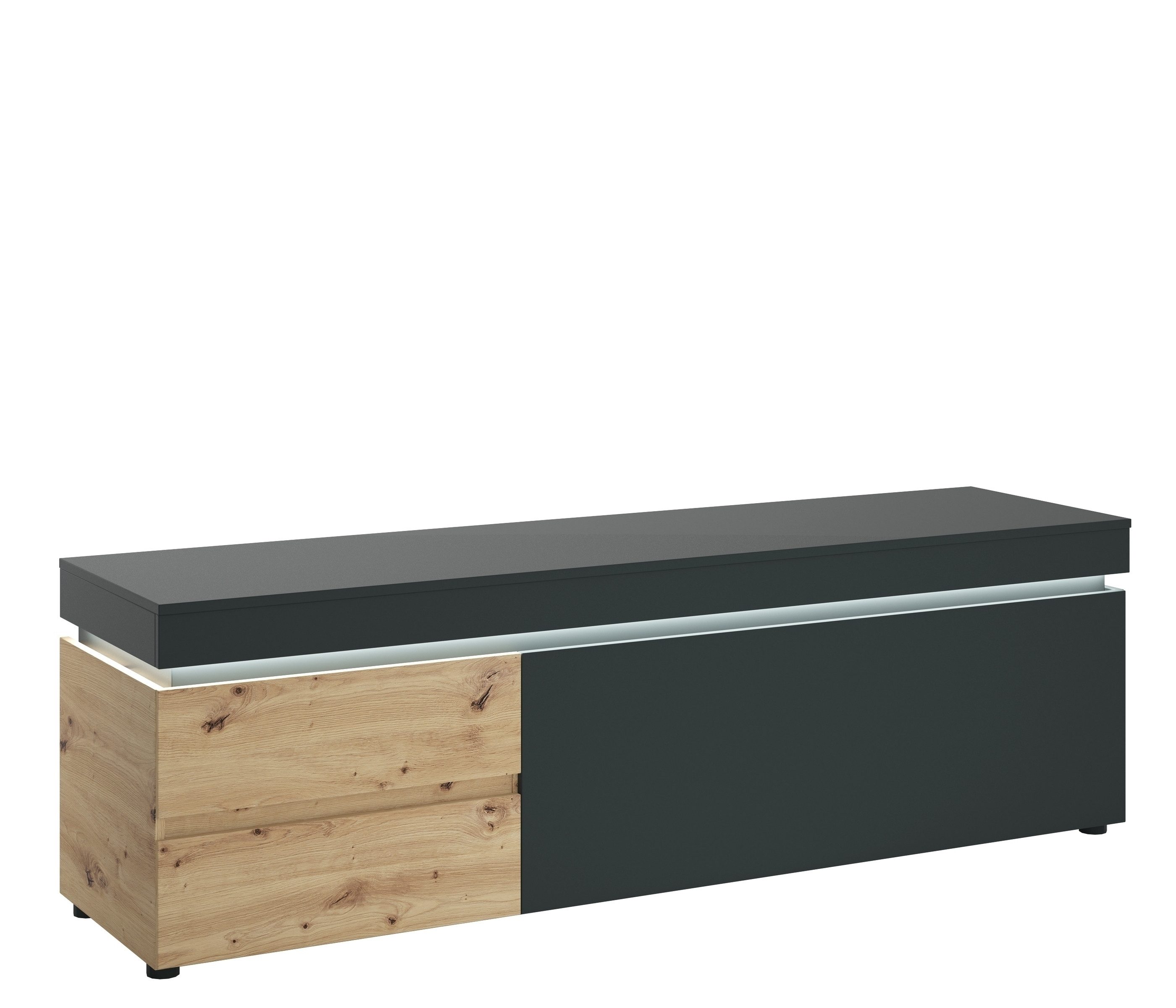freiraum Lowboard LUCI, 1 Klappe, 2 Schübe, Artisan Eiche Dekor / Grau - 181x57x48cm (BxHxT)