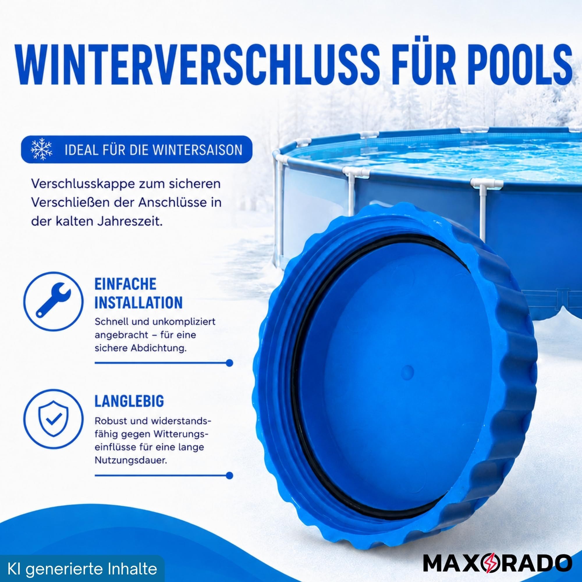 Maxorado Poolschlauch 2 Winterverschluss passend für Intex Bestway Pool Pools Winter Kappe – Bild 2 von 5