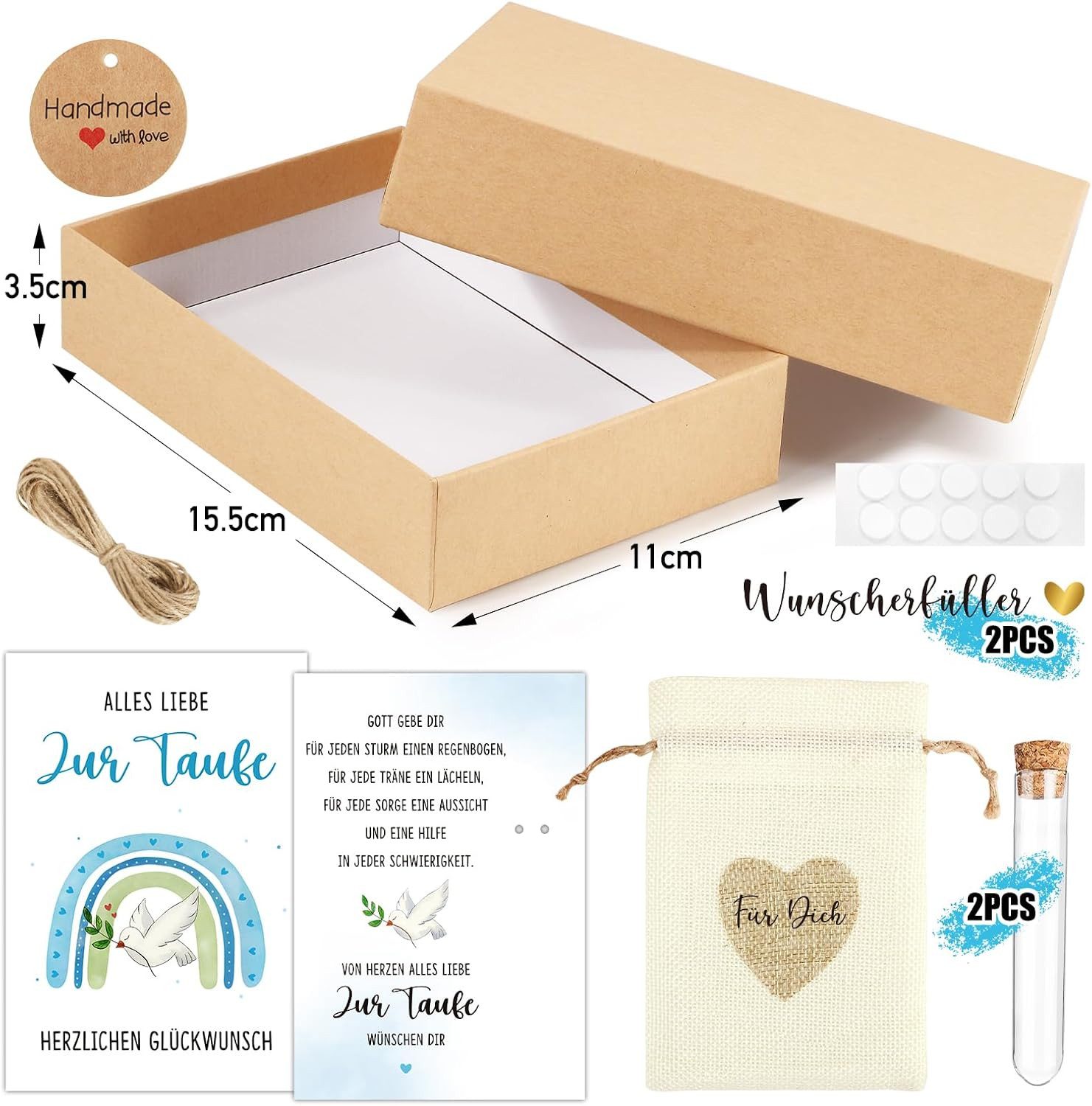 Wiladu Spardose Taufe Geschenkbox Taufgeschenk Reagenzglas Jutesäckchen