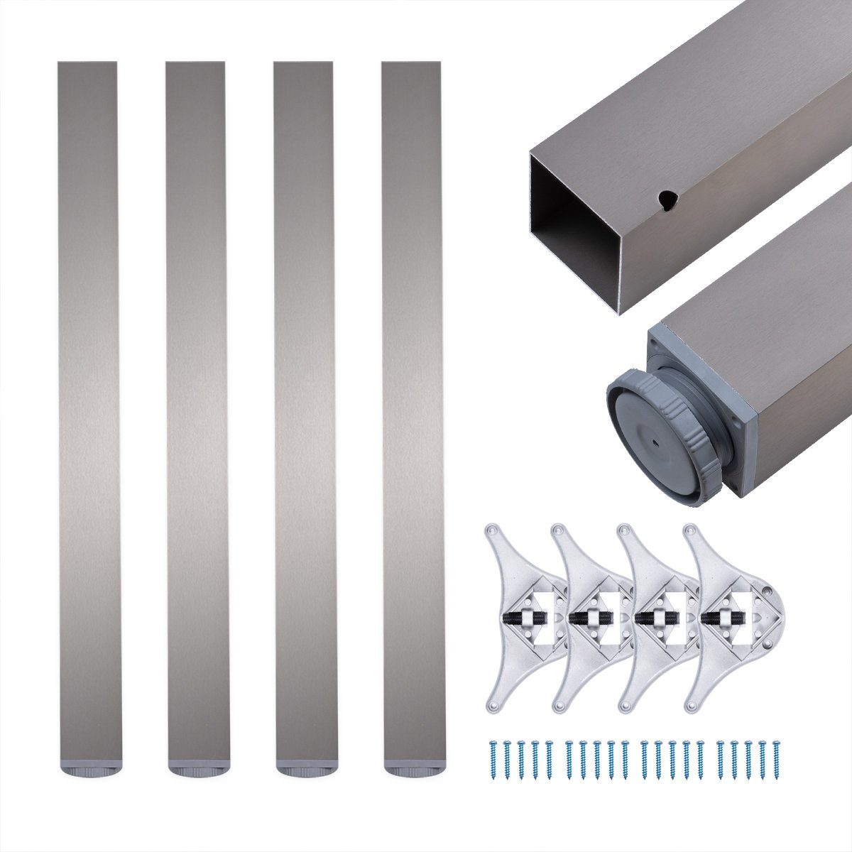 sossai® Tischbein Exklusiv Tischbeine 6x6 cm im Edelstahl-Design, höhenverstellbar +2cm