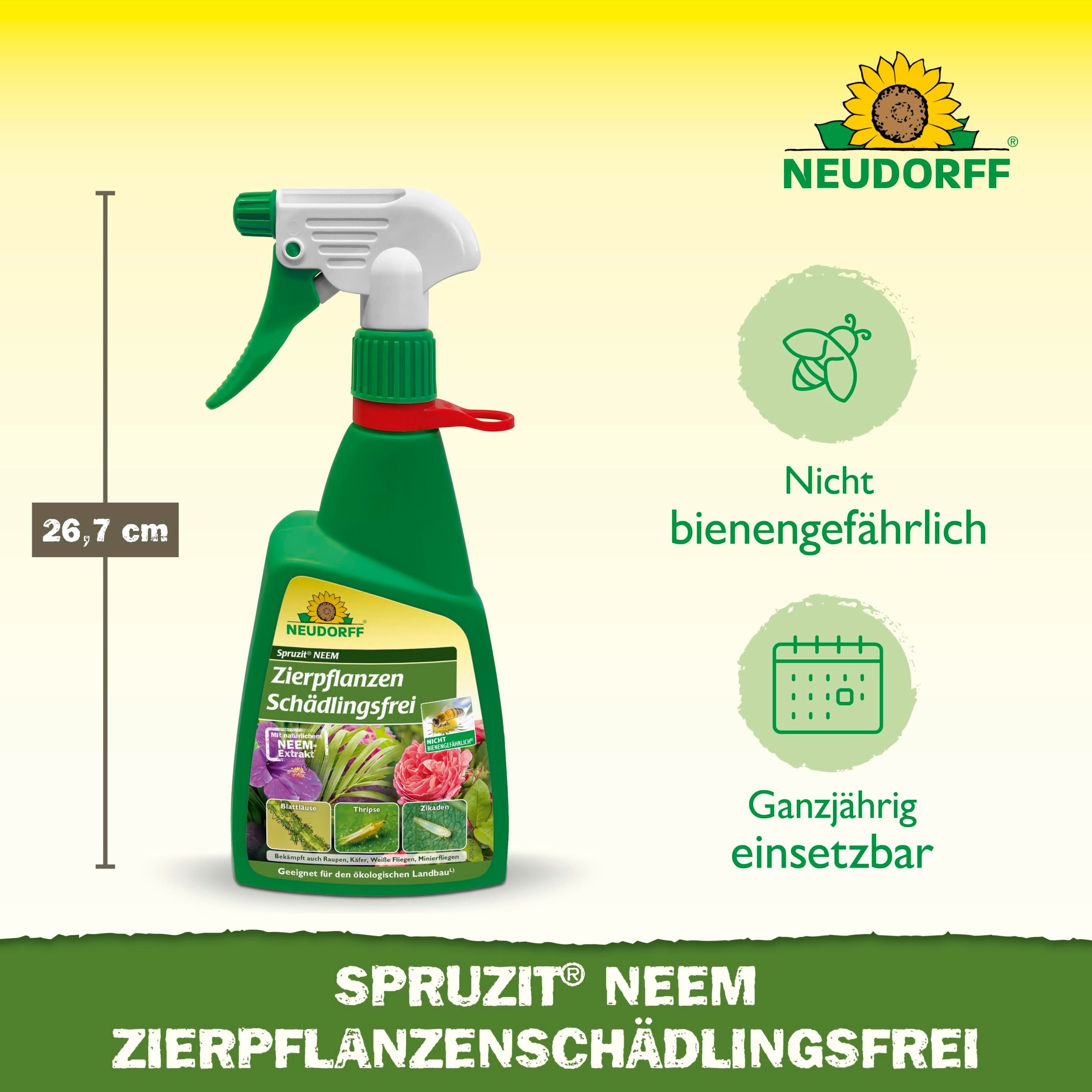 Neudorff Insektenspray Spruzit NEEM ZierpflanzenSchädlingsfrei 450 ml, 0.45 l, Bekämpft Schädlinge wie Blattläuse, Thripse und Raupen an Zierpflanzen