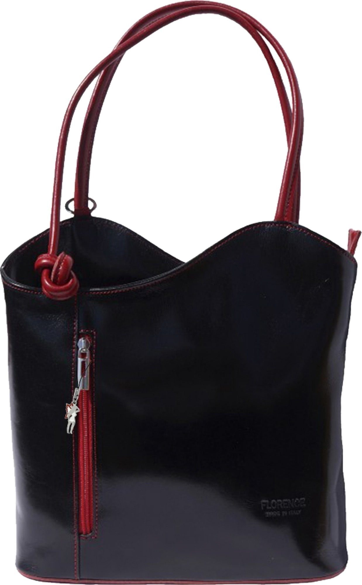 FLORENCE Schultertasche Florence 2in1 Damen Schultertasche (Schultertasche), Damen Leder Schultertasche, Rucksack, schwarz, rot ca. 28cm
