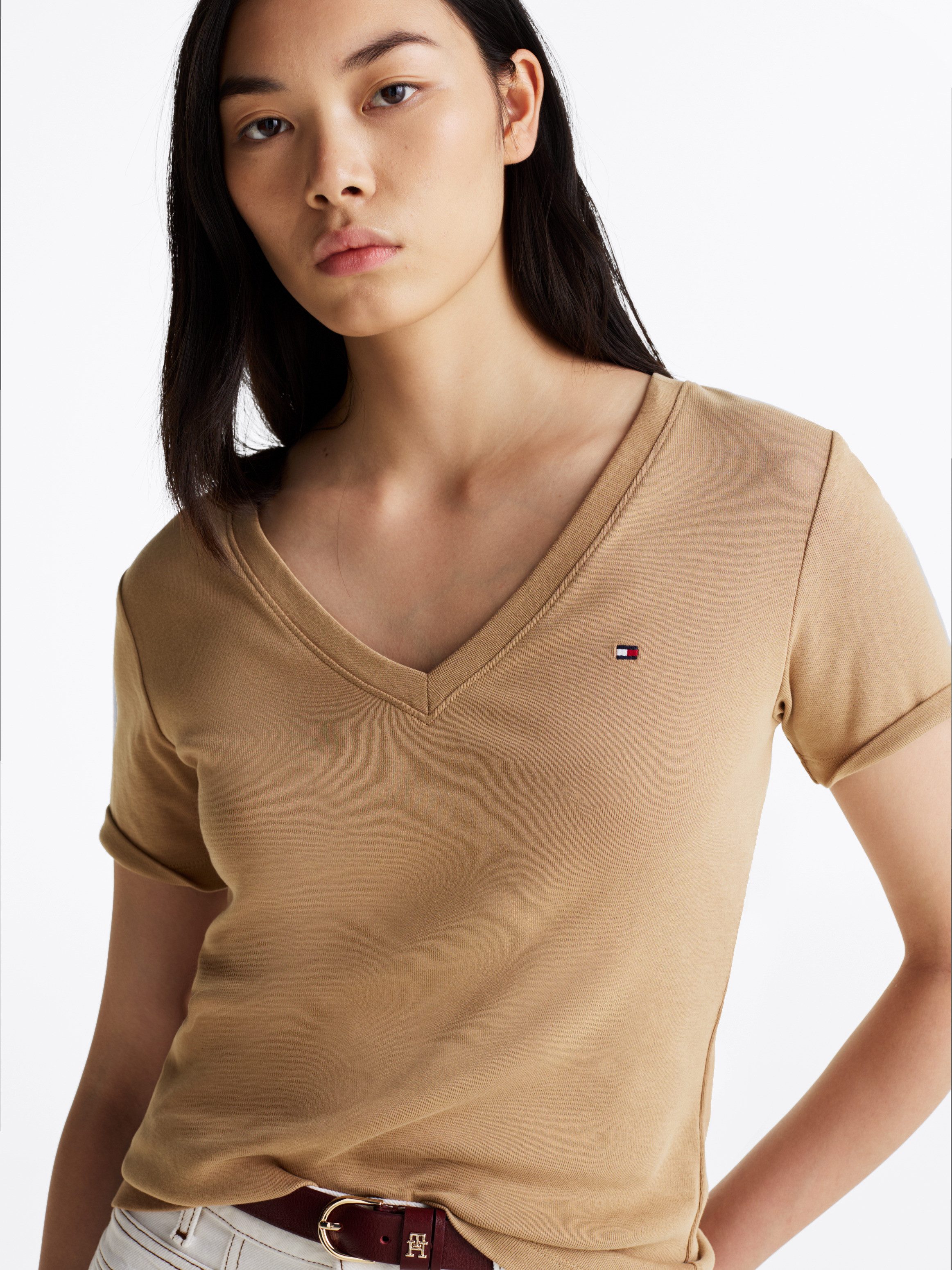 Tommy Hilfiger T-Shirt SLIM CODY V-NK SS mit V-Ausschnitt und Streifen Baum günstig online kaufen