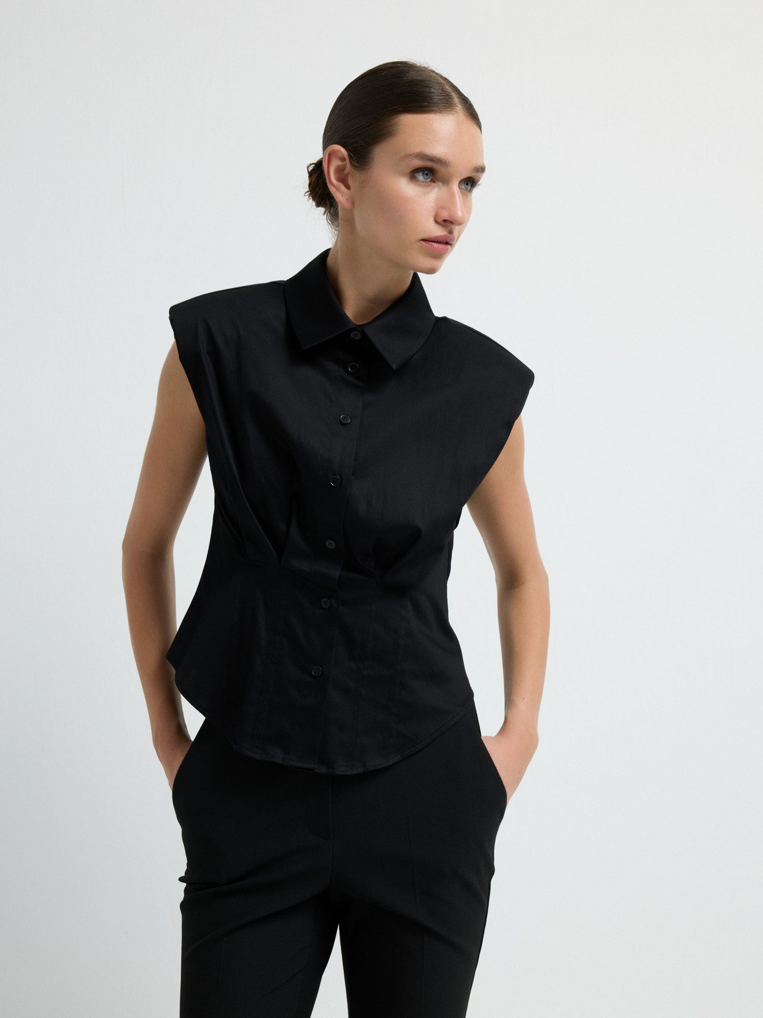 adL Blusenshirt Ärmelloses Hemd mit Plisseedetail