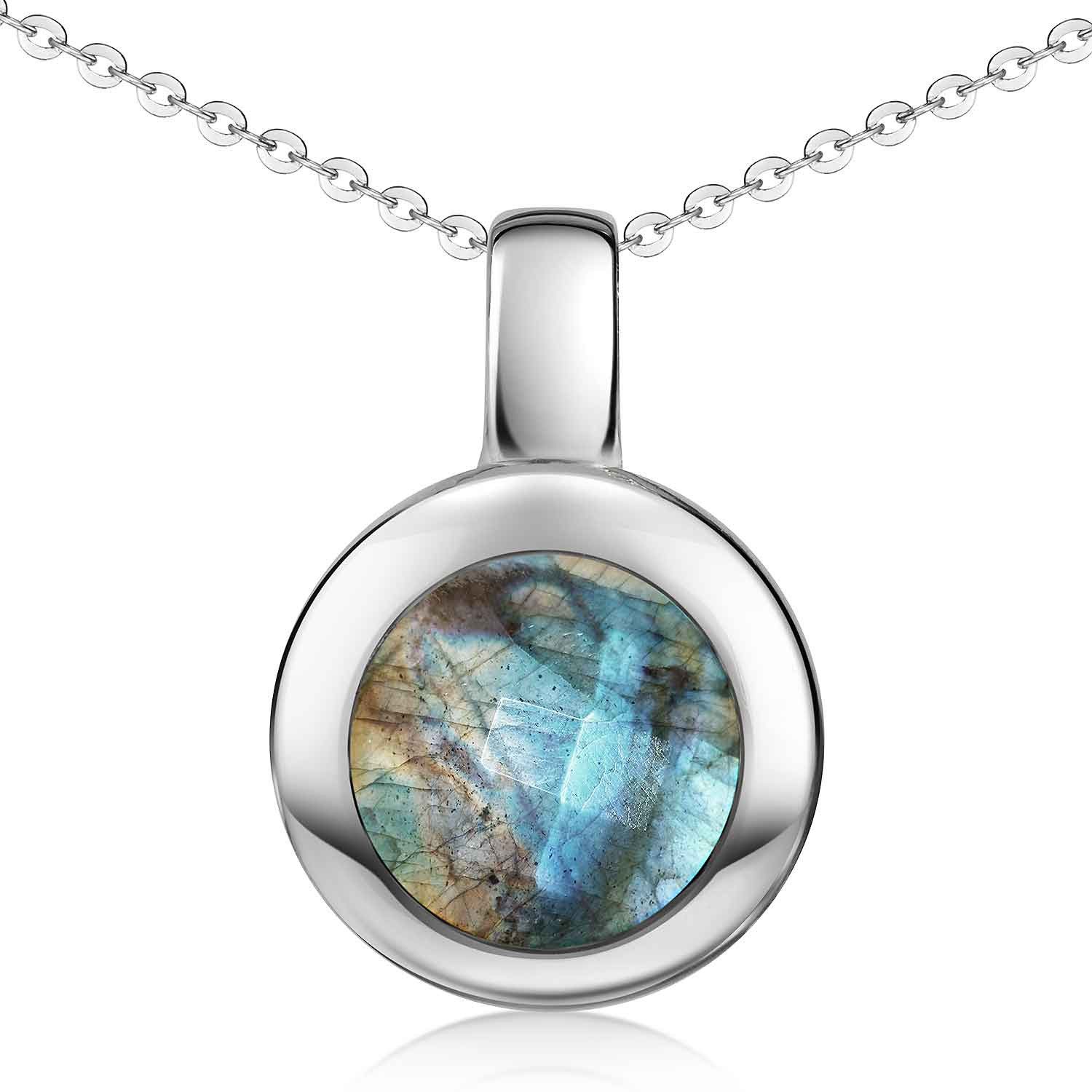 Materia Kettenanhänger Edelstein Labradorit Kettenanhänger Blau Braun Ø10mm KA-140, 925 Sterling Silber