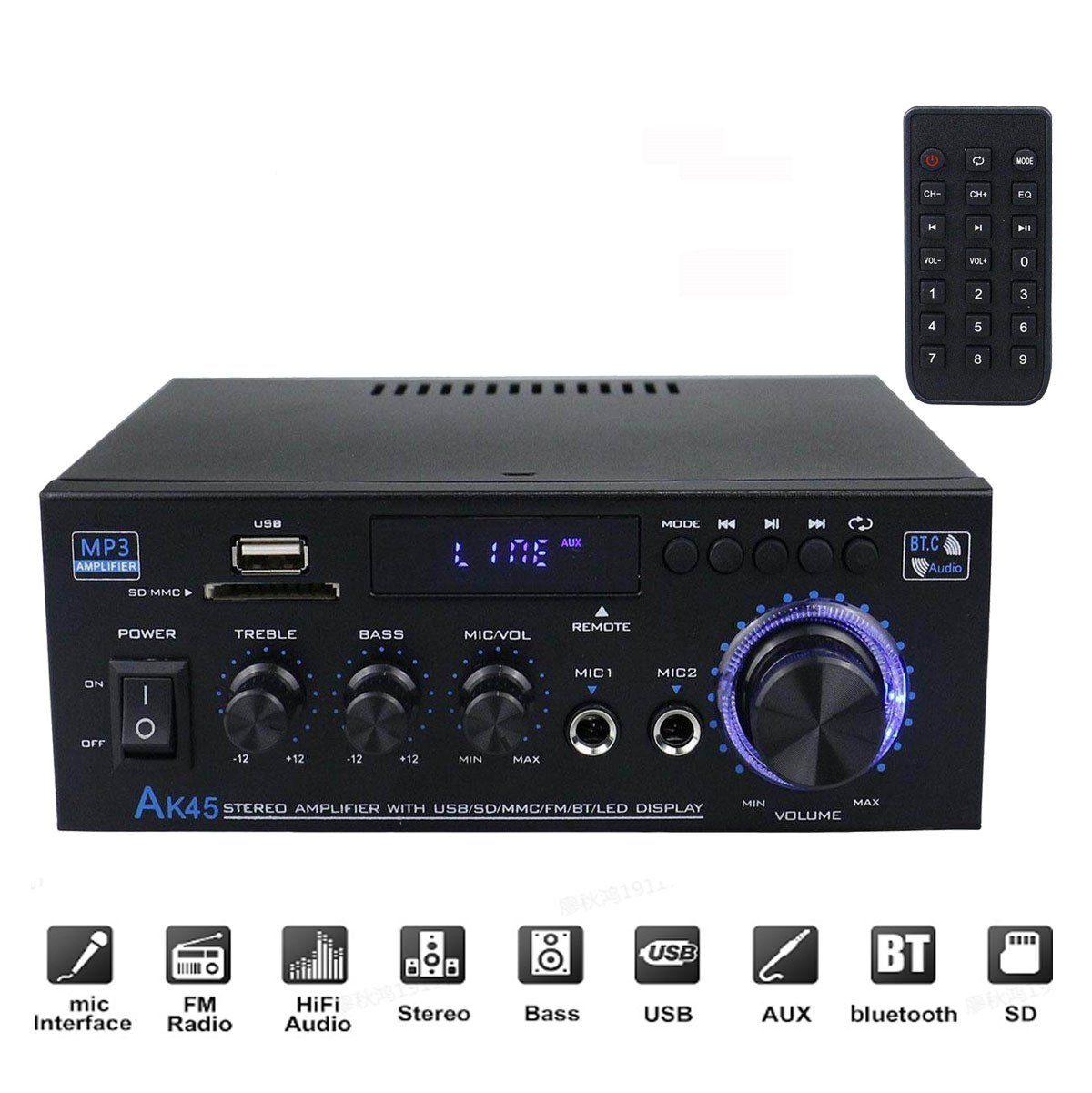 HiFi (600W Mini Audio) bluetooth 5.0 Auto-Subwoofer Stereo 2.0-Kanal Schwarz Verstärker Insma