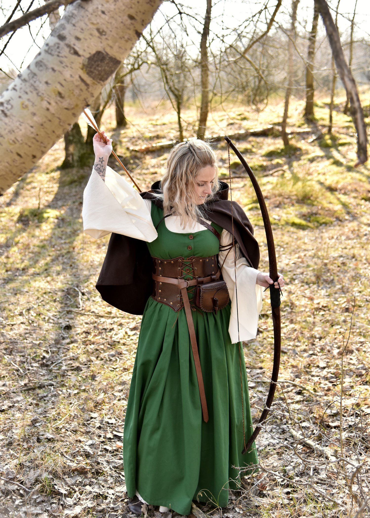 Battle Merchant Ritter-Kostüm Unterbrust-Corsage braun, aus Leder