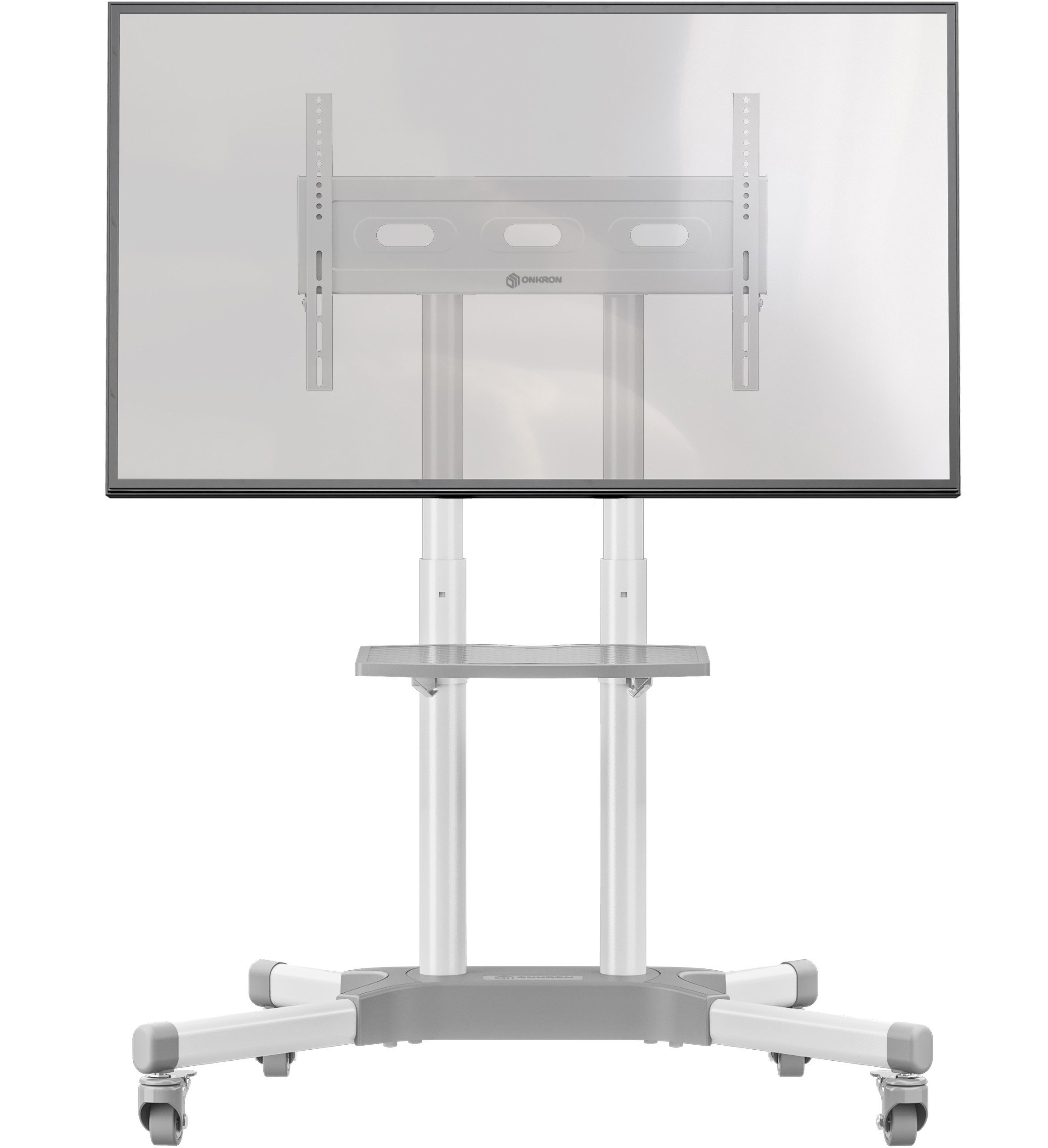 ONKRON TV-Ständer 32-65 Zoll, bis 50 kg, VESA 100x100-600x400, TS1351, (bis 65 Zoll, höhenverstellbar, rollbar, mit Ablage, integrierte Kabelführung)