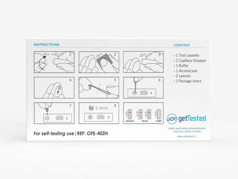 GetTested International AB Unverträglichkeitstest Eisenmangeltest – Ferritin Bluttest, 1 Messparameter, Testkit, 1-tlg., Ferritin Bluttest für zuhause, Ferritin Bluttest mit Ergebnis nach ca. 5 Minuten
