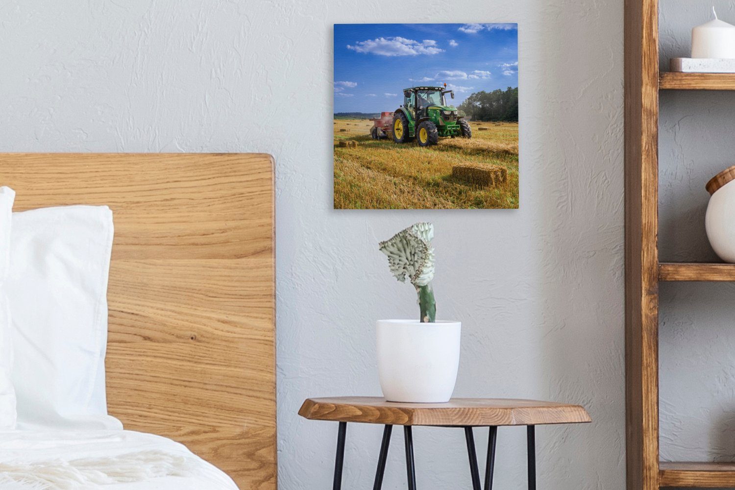 - - Heu Schlafzimmer Traktor - OneMillionCanvasses® für Leinwandbild Wohnzimmer - Feld Leinwand Landleben, Bilder Sonne St), (1 - Bauernhof