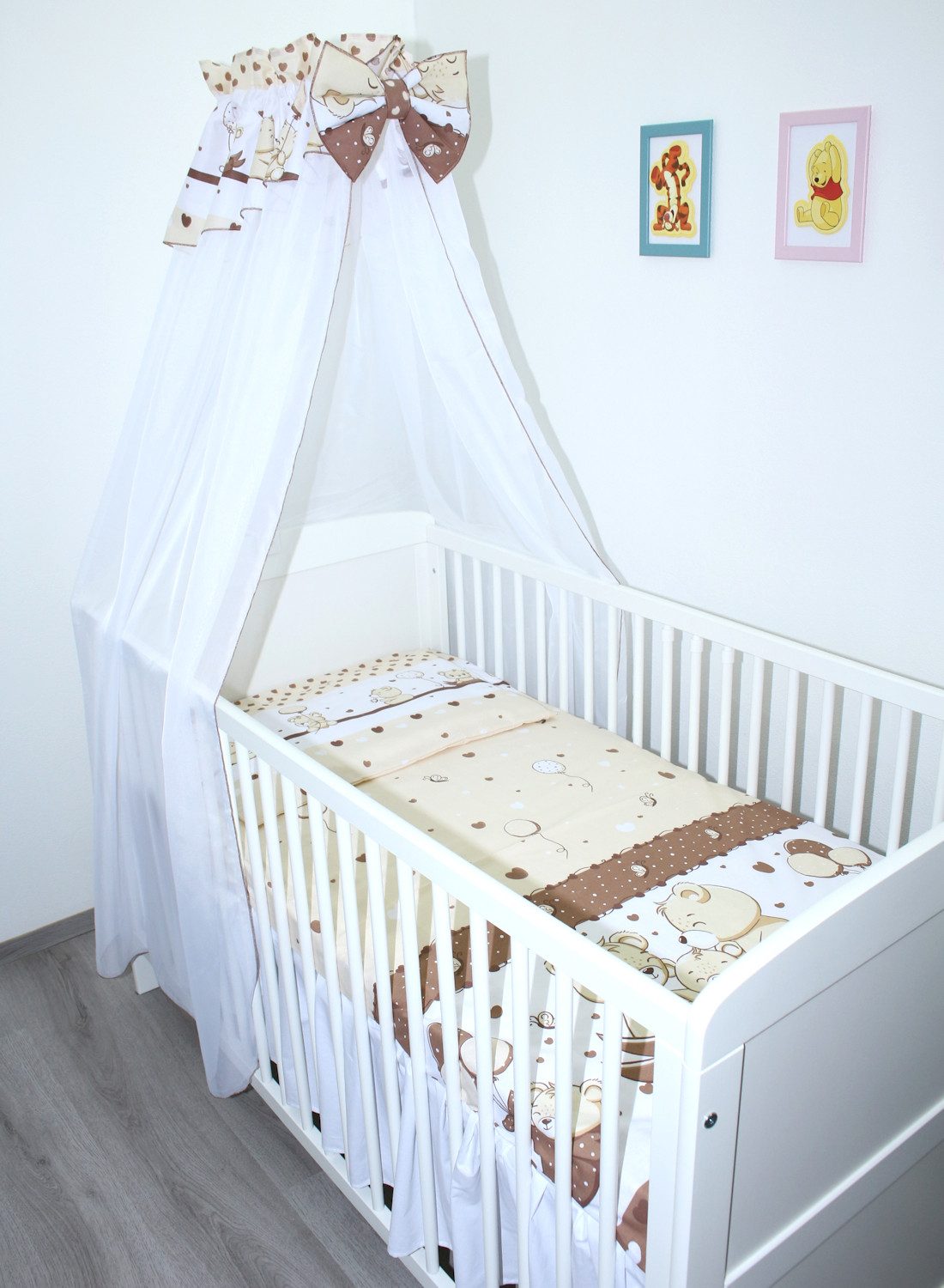 Primawela Babybettwäsche Bettset mit Bettwäsche Vollstoff Chiffon Baby Kinder, 7 teilig