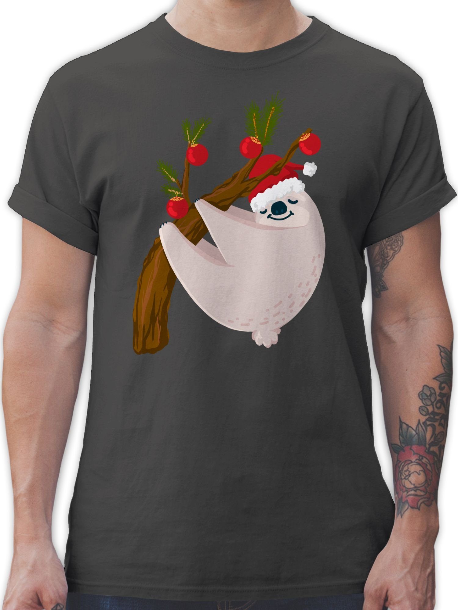 Shirtracer T-Shirt Faultier Weihnachten Weihachten Kleidung 03 Dunkelgrau